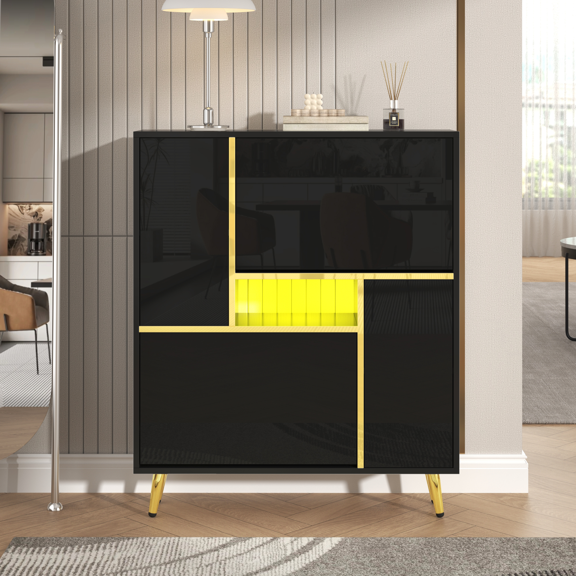 Meuble à chaussures noir 80x25x96 cm, armoire moderne avec portes et étagères réglables, panneau de particules