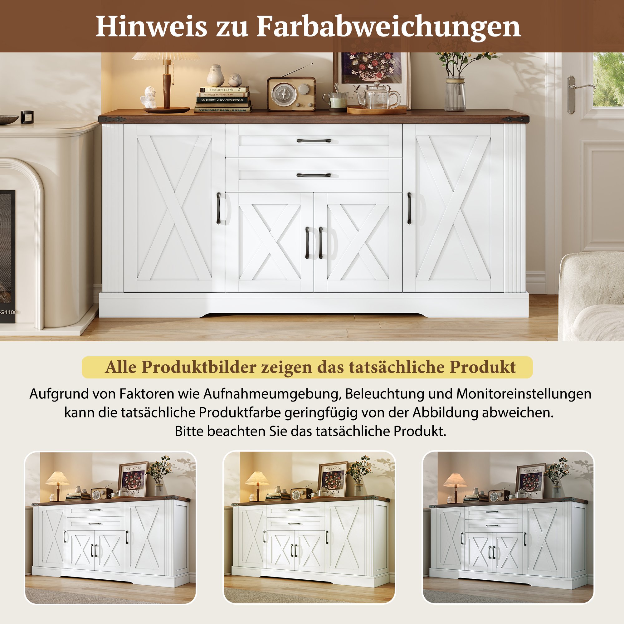 Buffet de cuisine Panneau composite de fibres de bois à densité et panneaux de particules, 160x39x81,5 cm, 4 portes avec charnières amorties et 2 tiroirs coulissants