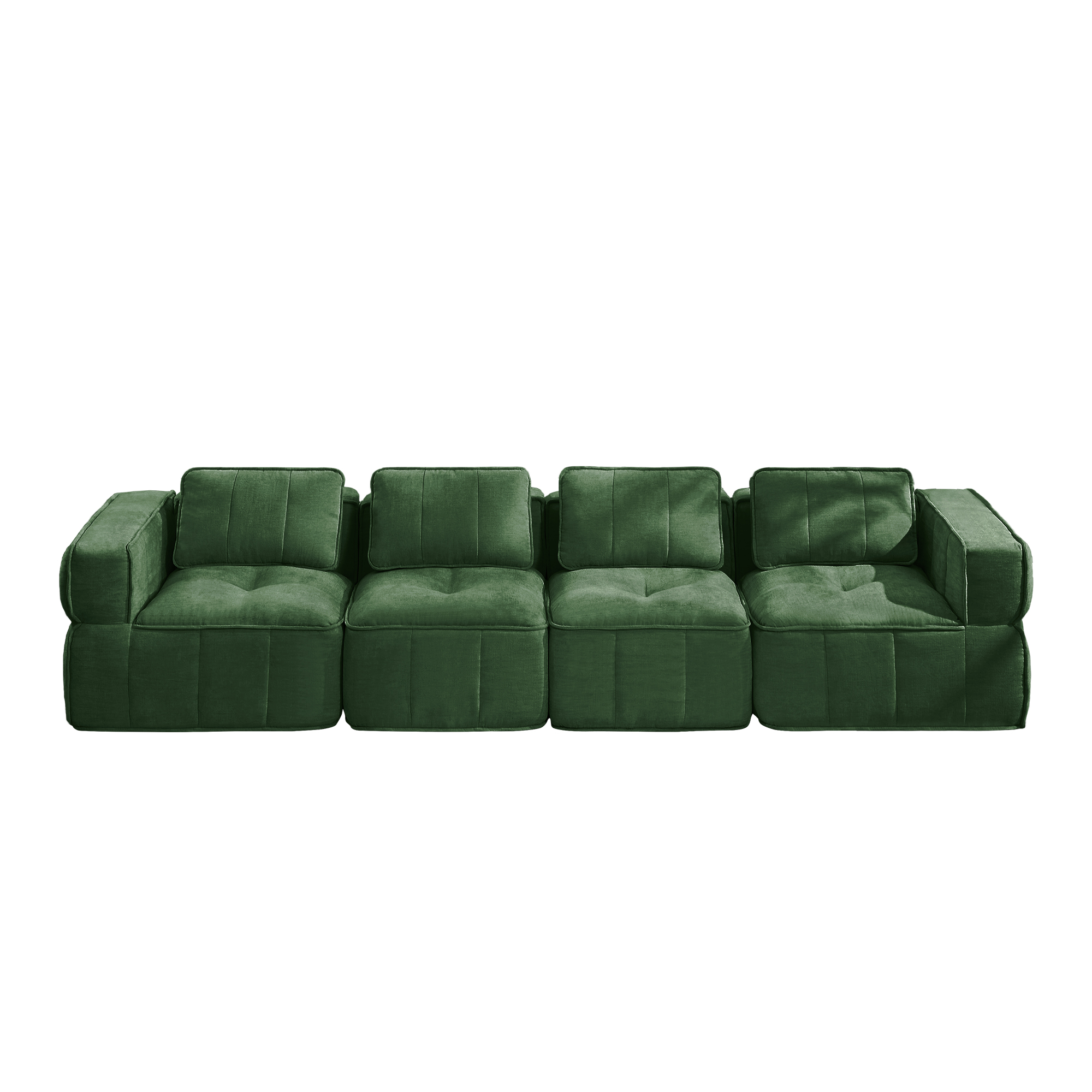 Canapé modulable sans cadre 4 places vert en polyester avec mousse haute densité 32D pour salon moderne et usage quotidien