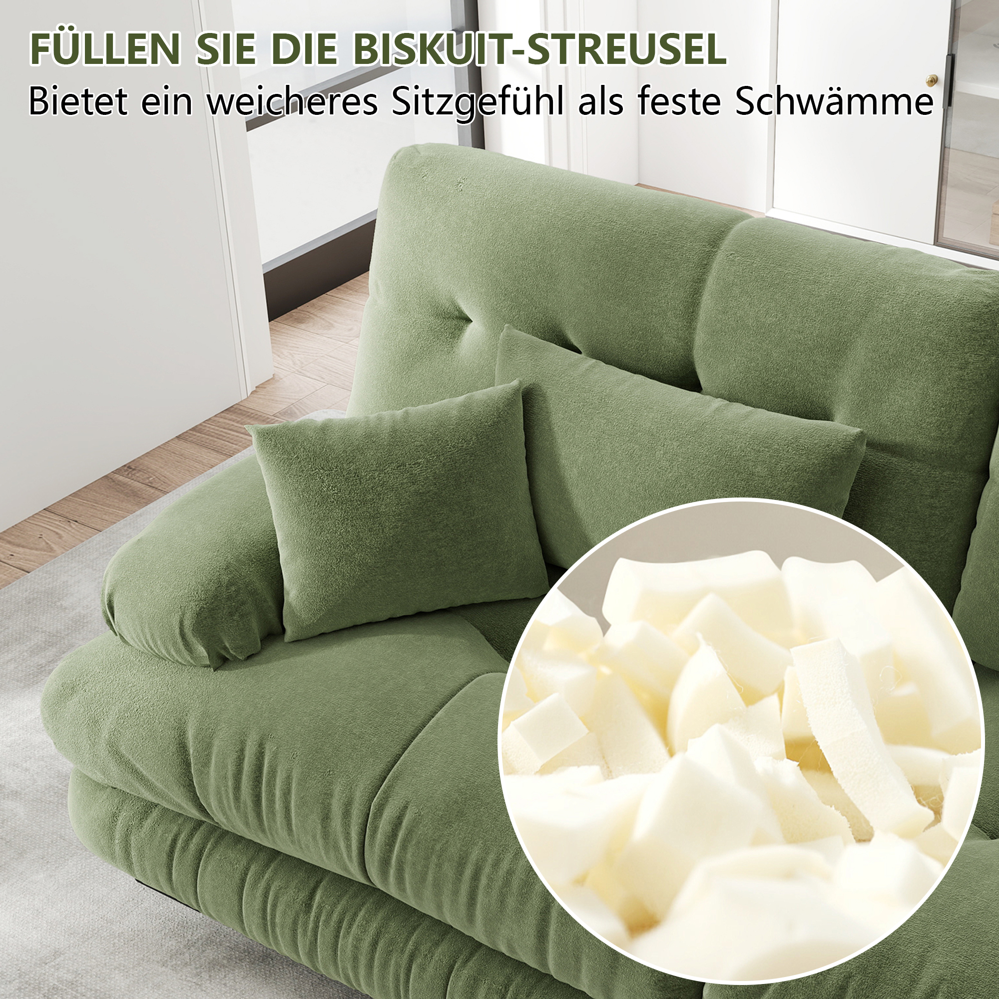 Canapé Modulable Style Cloud, Canapé Lit Profond En U Avec Ottoman Amovible, Confort Ergonomique, Tissu Chenille Vert