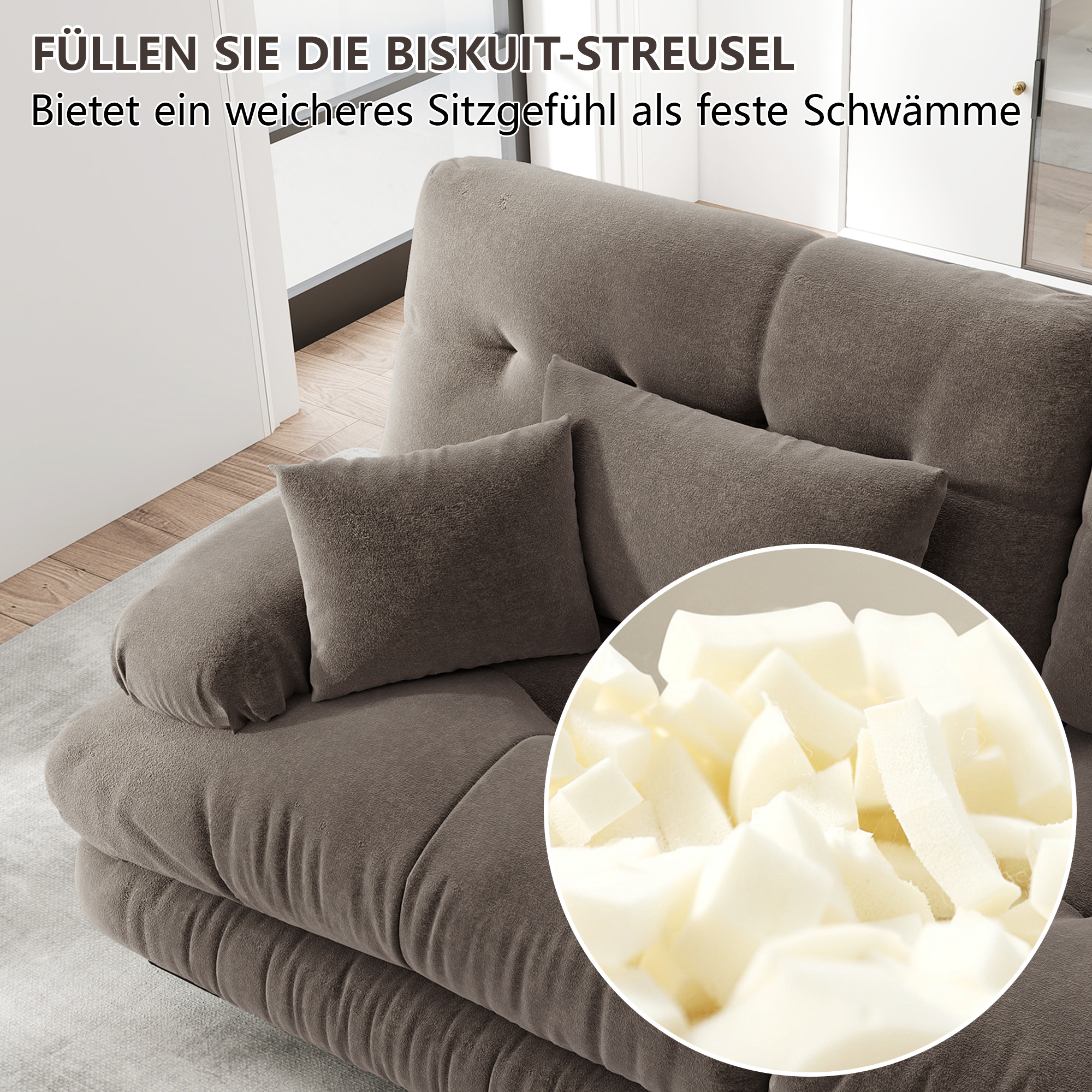 Canapé Modulable D'angle En U Avec Ottoman, Canapé Salon Profond En Chenille Marron, Design Moderne Pour Grand Salon