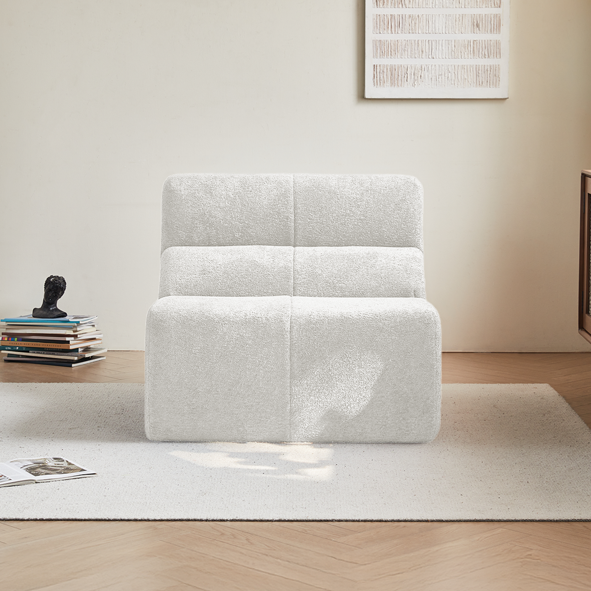 Fauteuil Salon Blanc Velours Respirant Sans Bras Design Moderne Compact Pour Appartement