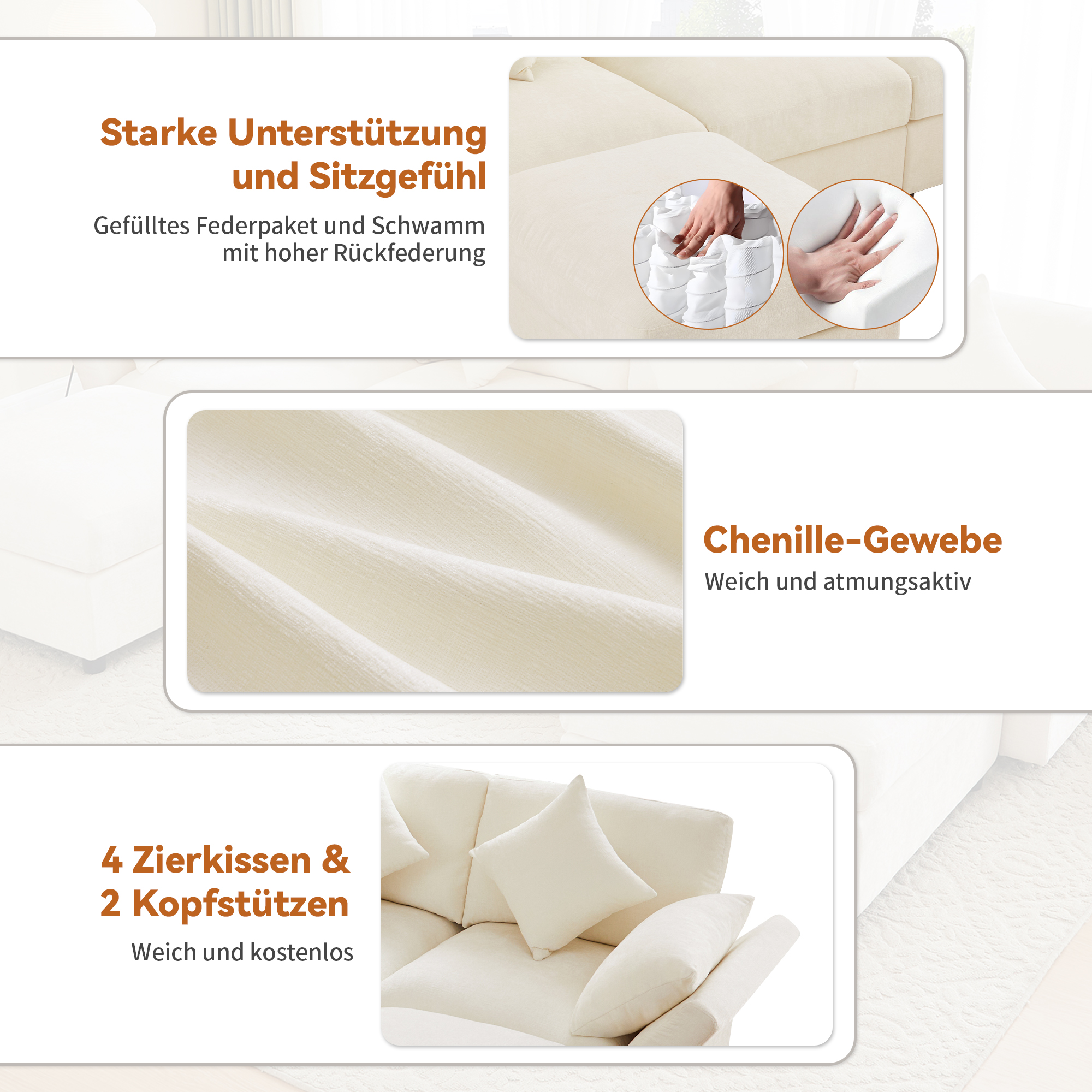 Chenille douce et garnissage multicouche