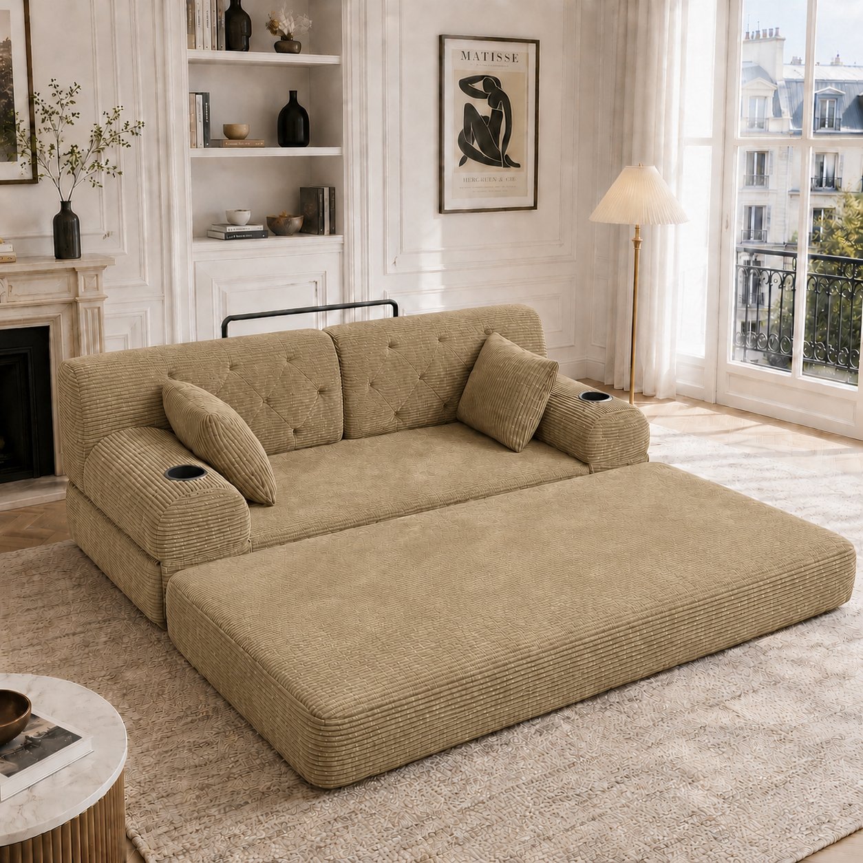 Petit canapé-lit 2 places 168x80x81 cm, se déplie en couchage 168x162 cm, tissu corduroy doux, sans assemblage, pour salon ou bureau