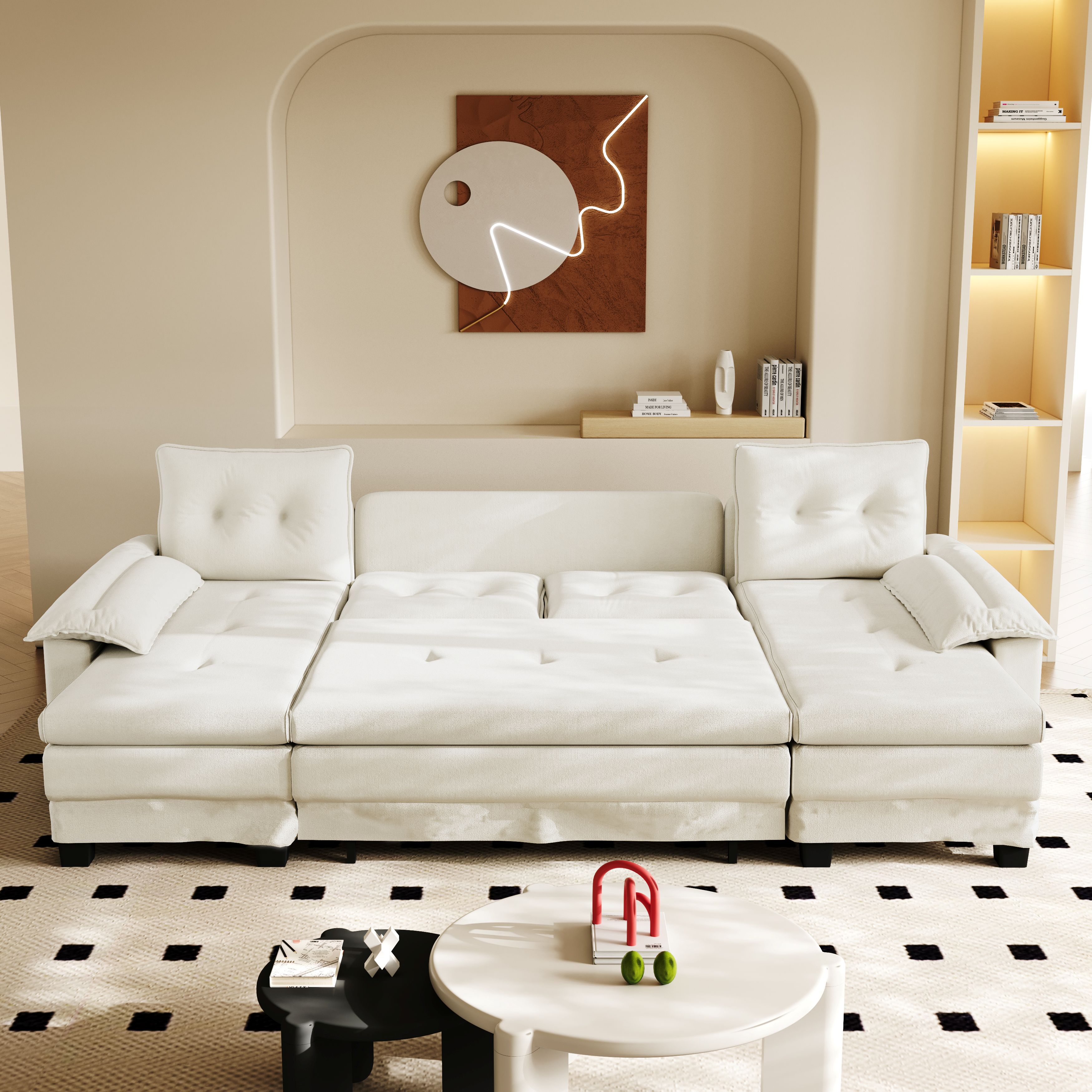 Fauteuil Relax Canapé D'angle En U Avec Tiroir Caché Fonction Lit Double Prise USB Design Contemporain