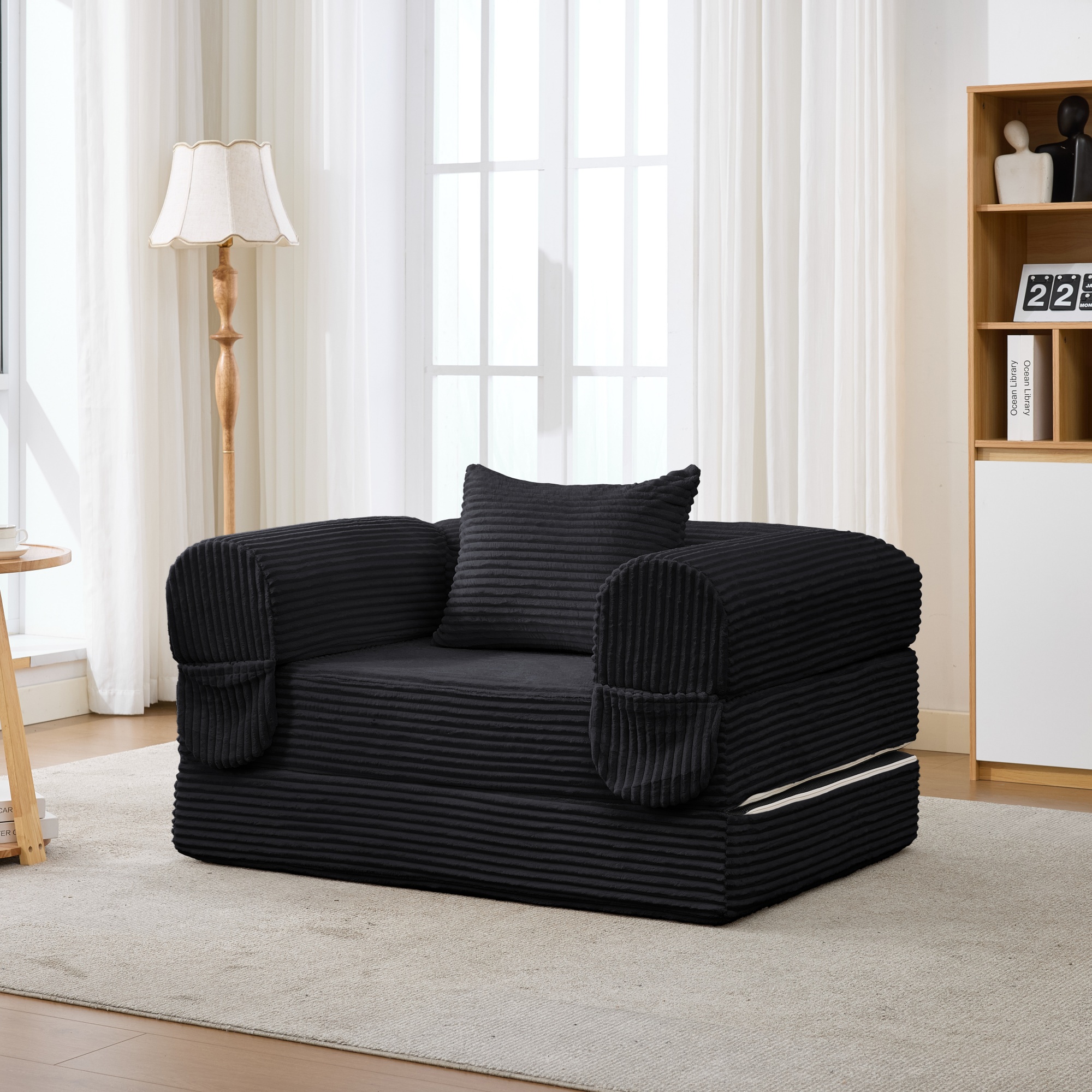 Fauteuil Convertible Sans Outil Transformable En Lit D'appoint Compact Pour Studio Et Salon Noir