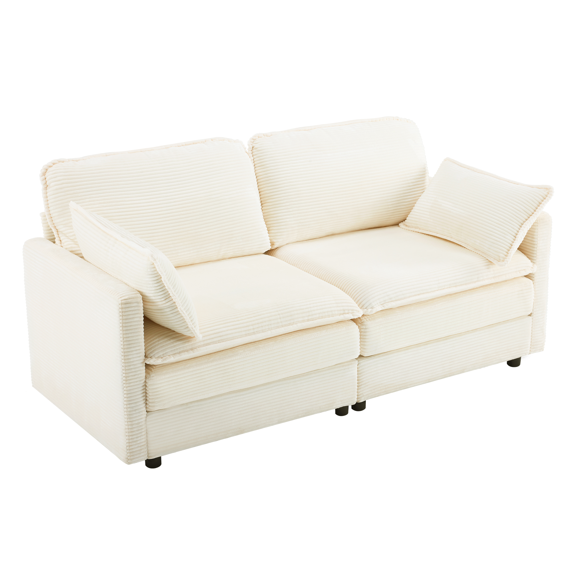 Canapé Modulable 2 Places Blanc Tissu Respirant Structure Bois Stable Design Minimaliste Contemporain Salon