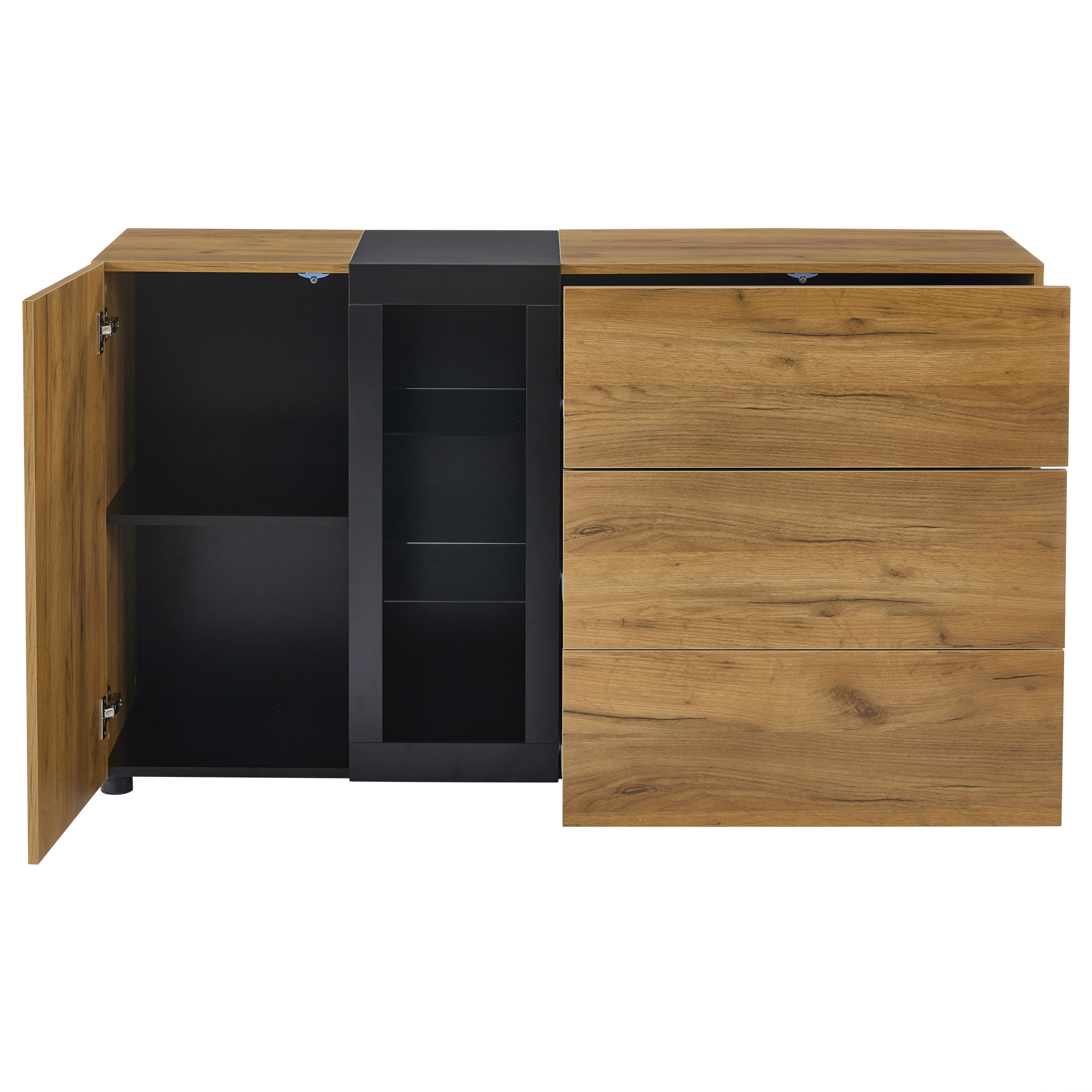 Buffet de cuisine 140x40x80 cm, meuble bas avec 3 tiroirs et porte, idéal pour cuisine, salle à manger ou entrée, noir marron