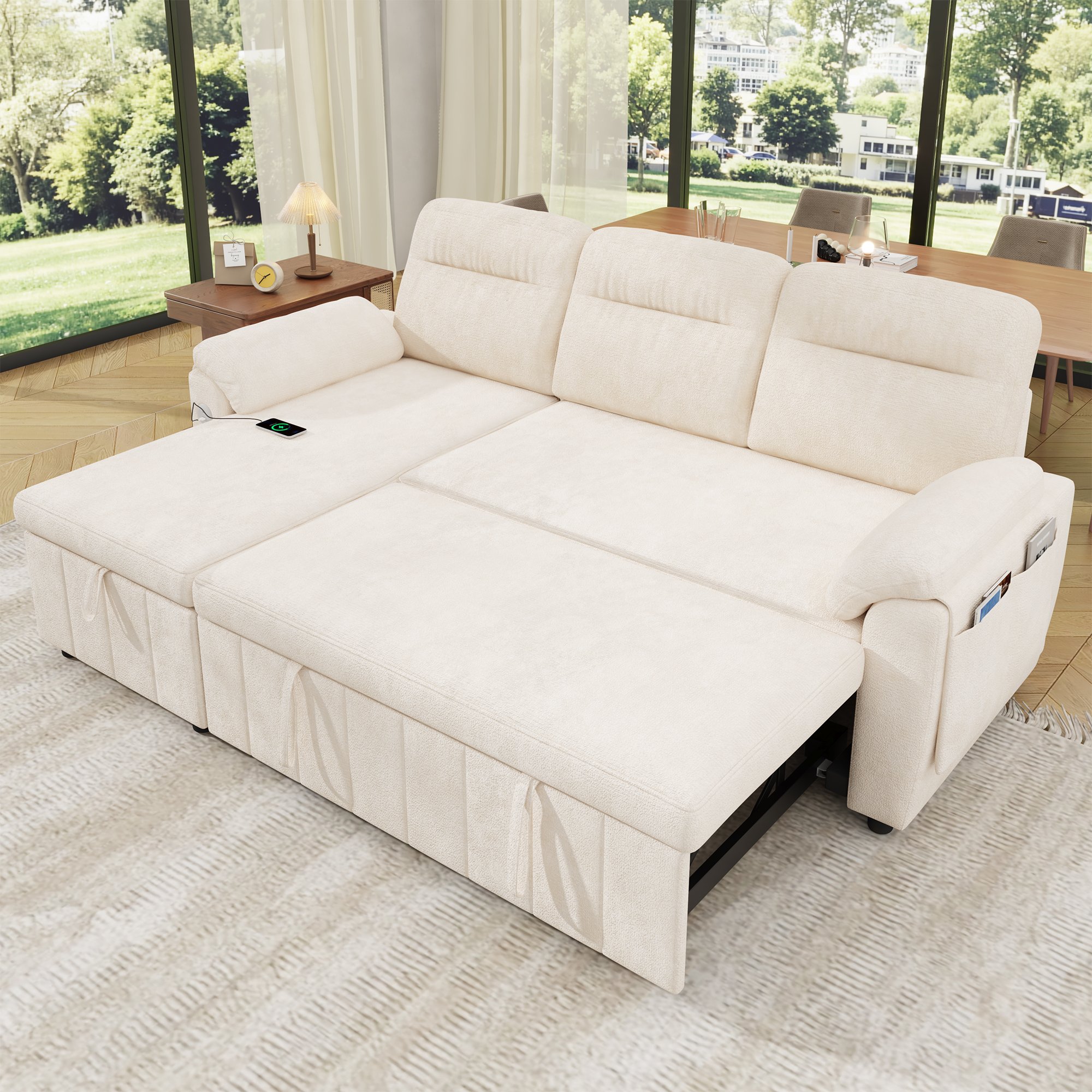 Canapé d'angle 3 places dimensions 208x131x88 cm, charge max 450 kg, avec chaise longue réversible et espace de stockage pratique