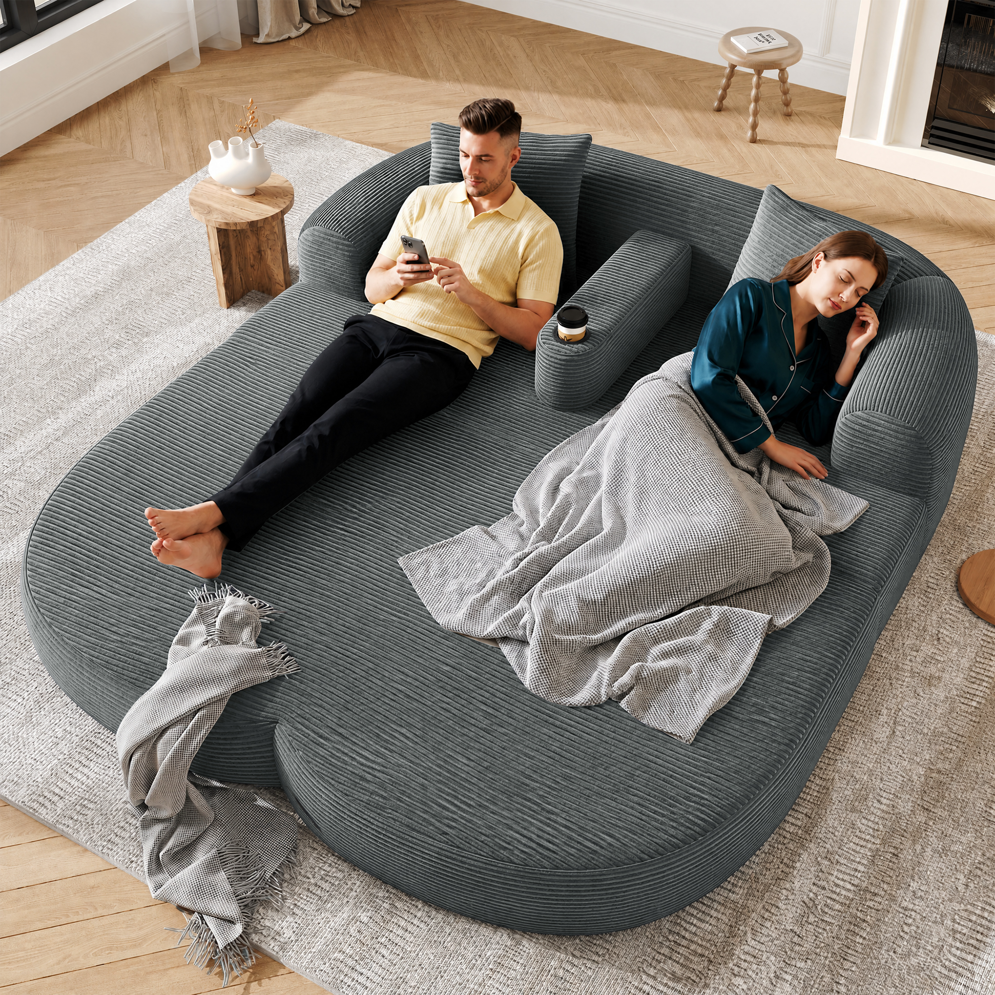Canapé convertible 2 places sans montage avec accoudoir amovible et porte-gobelet intégré pour appartement