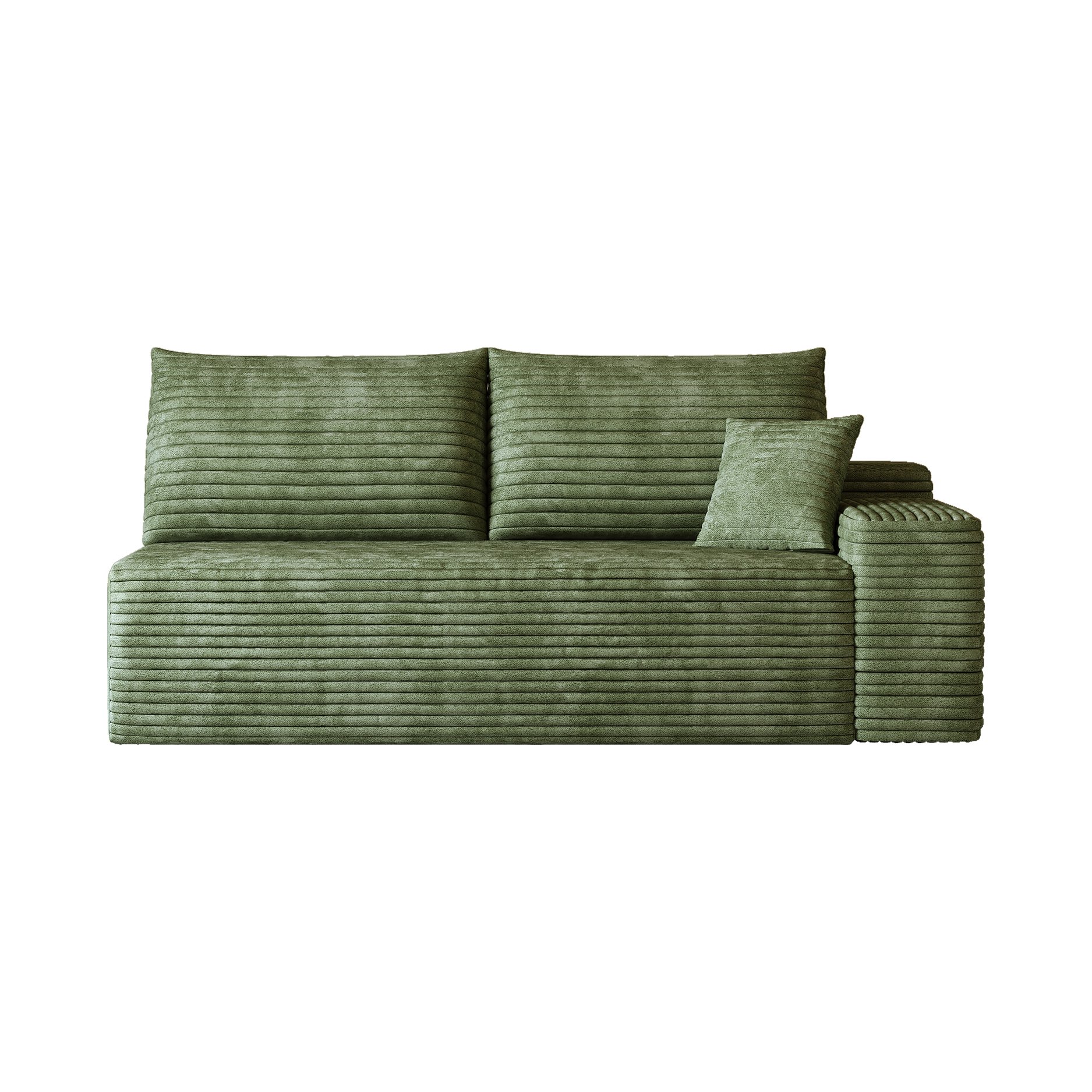 Canapé droit 2 places vert en tissu velours côtelé sans montage, structure modulaire réversible pour salon moderne et chambre