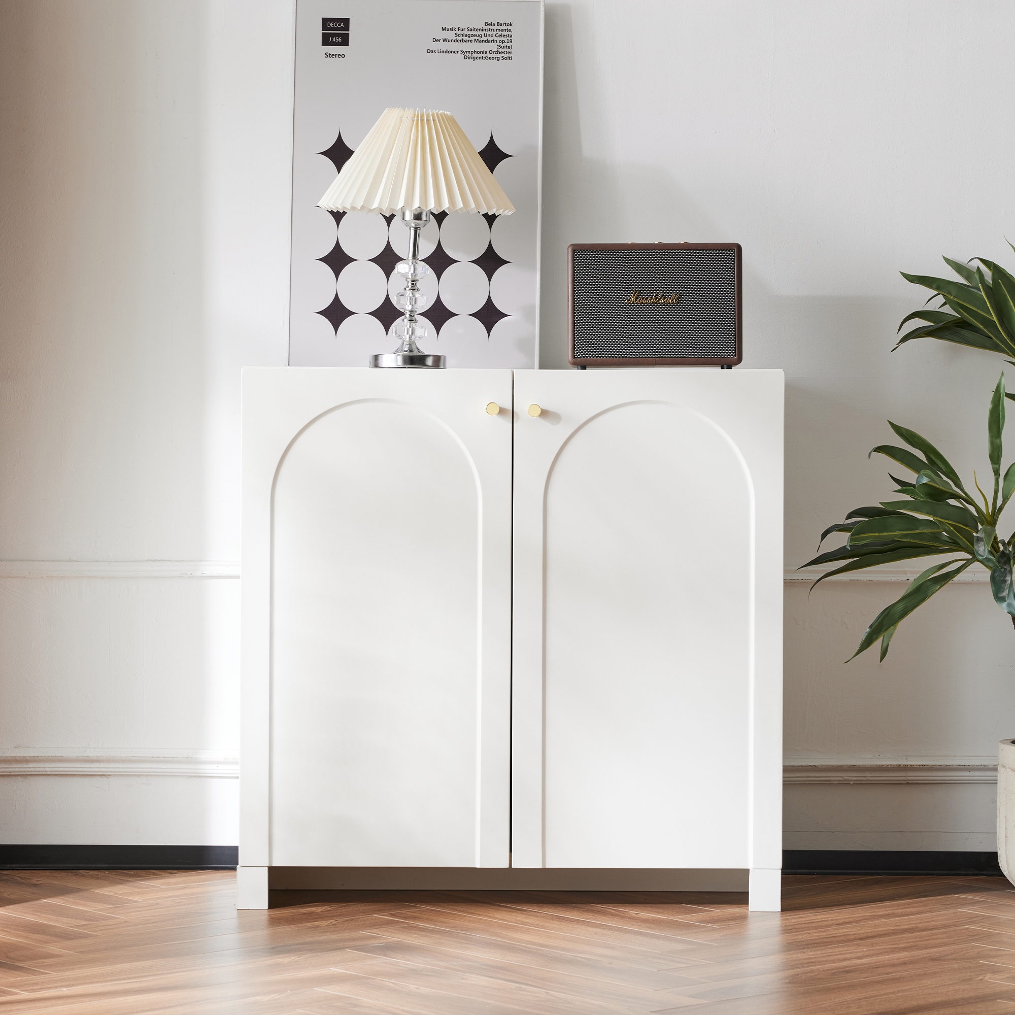 Buffet Blanc Haut 80x40x80 cm avec 2 Portes et Tiroirs Intégrés pour Rangement Salon ou Chambre