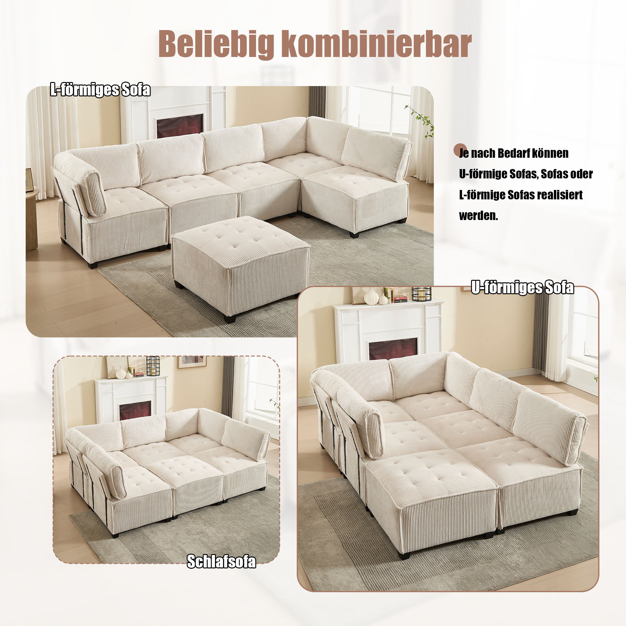 Lit avec rangement et tiroirs intégrés 308x154x82 cm en velours beige structure métal pour chambre