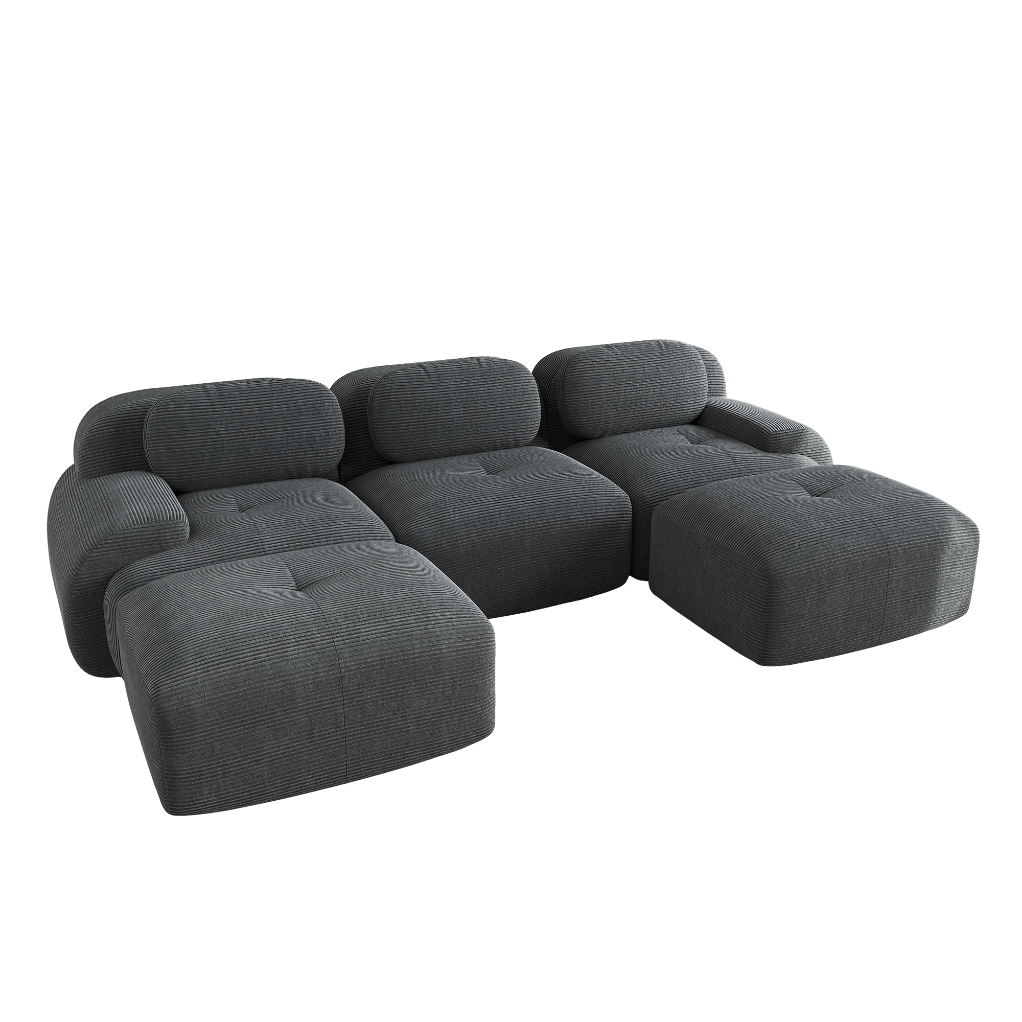 Canapé d'angle modulable en velours côtelé gris, 5 places, sans montage, antidérapant et adapté aux animaux