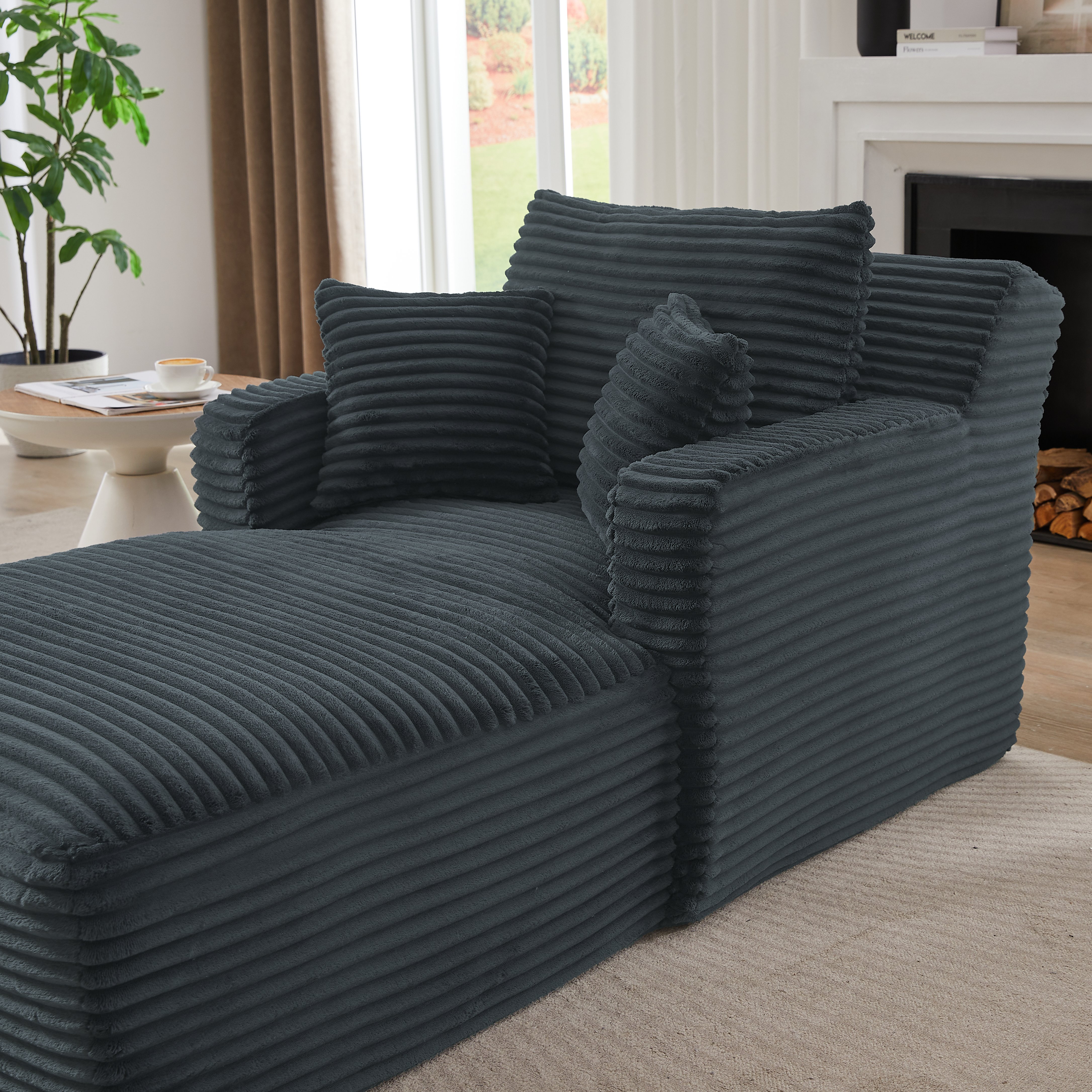 Méridienne Salon Gris Foncé Velours Côtelé - Canapé Relax Sans Assemblage Confortable et Design Épuré Pièce Unique