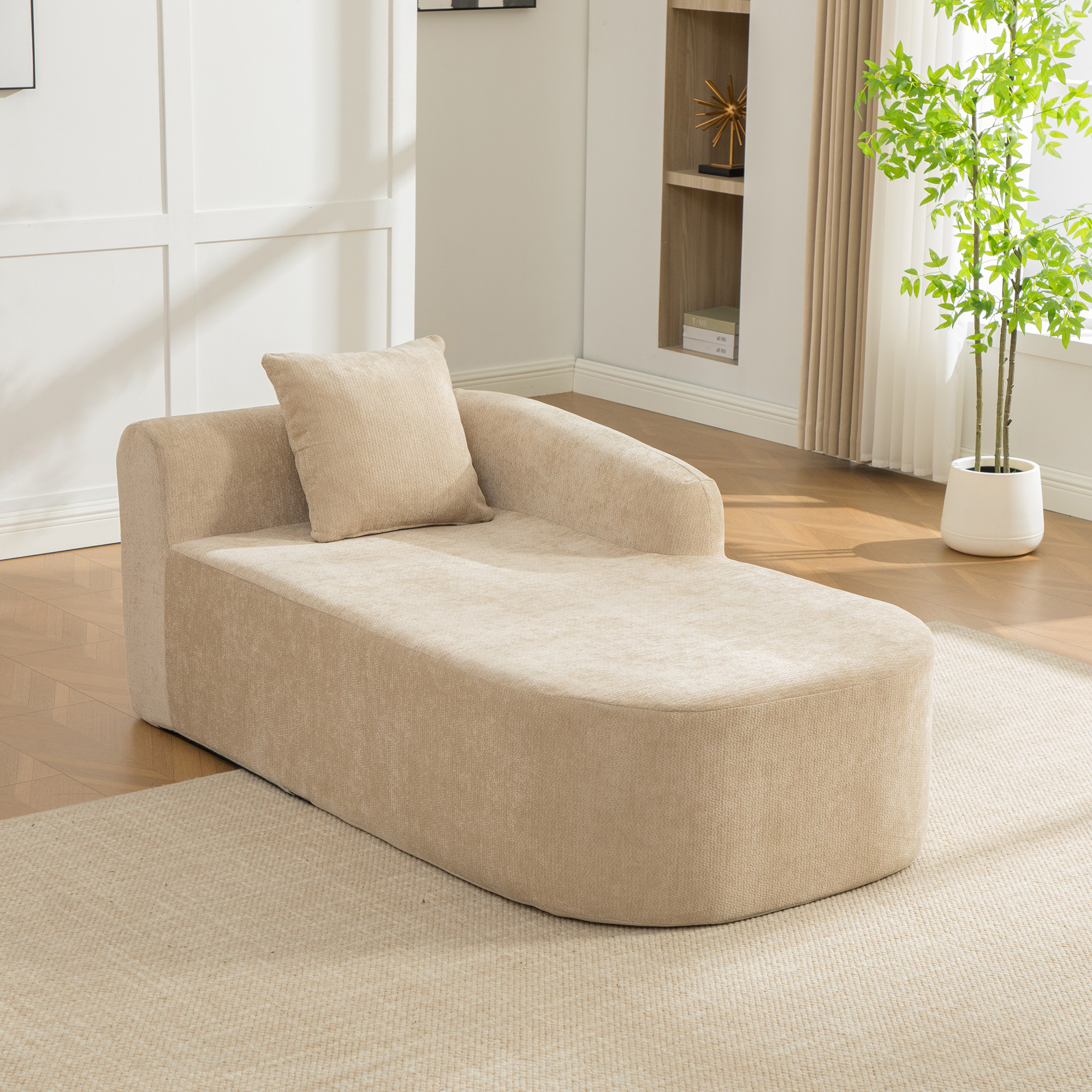 Canapé Modulable en Tissu Chenille Beige Clair, Compressé Sous Vide, Sans Montage Nécessaire, Design Contemporain pour Salon