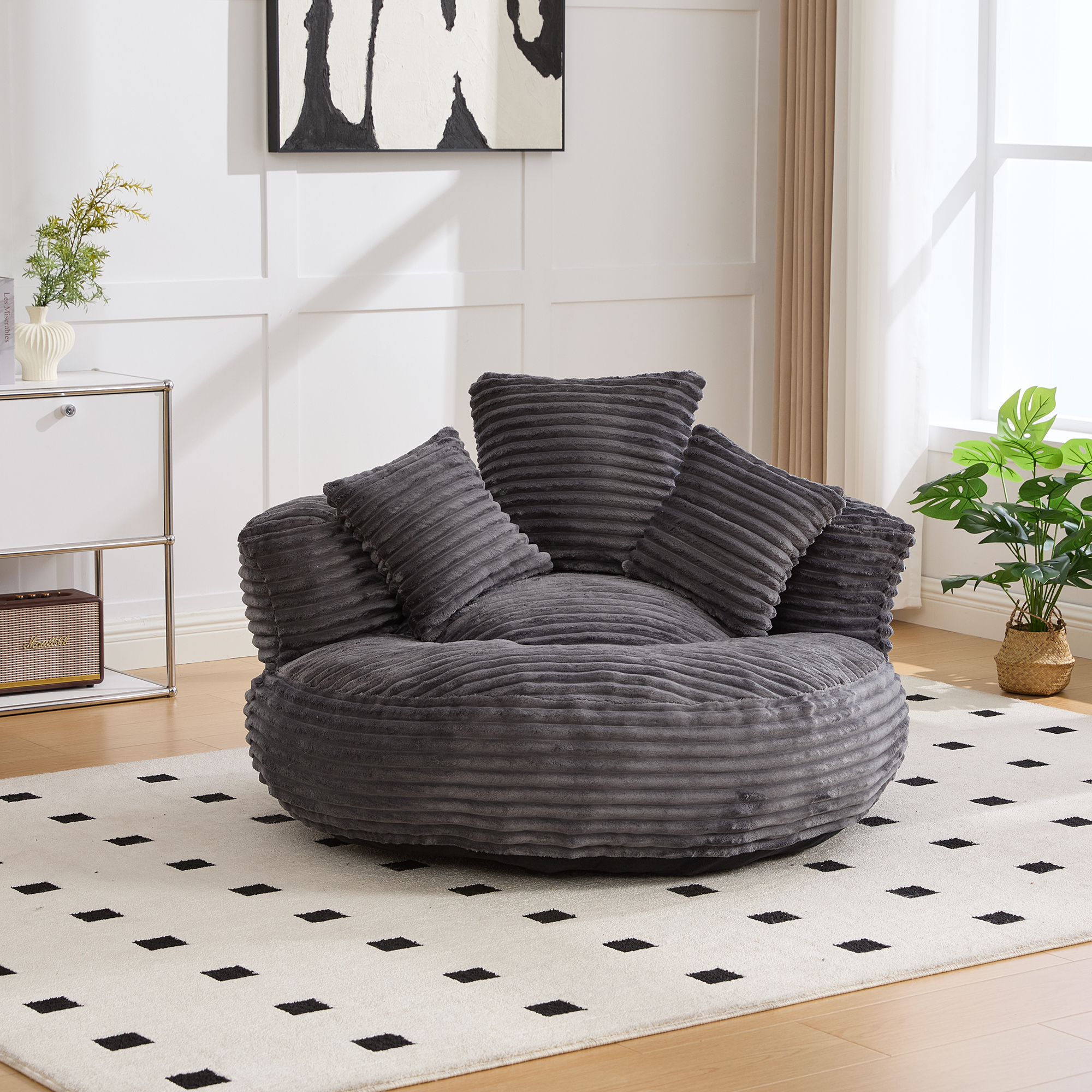 Canapé cordon 108x108x52 cm avec haut dossier et trois coussins pour se détendre, lire ou faire une sieste