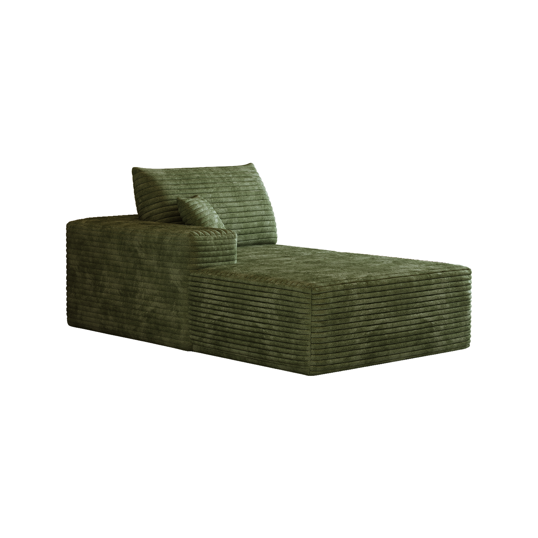 Canapé convertible vert 175x95cm en tissu velours côtelé, méridienne gauche sans montage, style nuage moderne