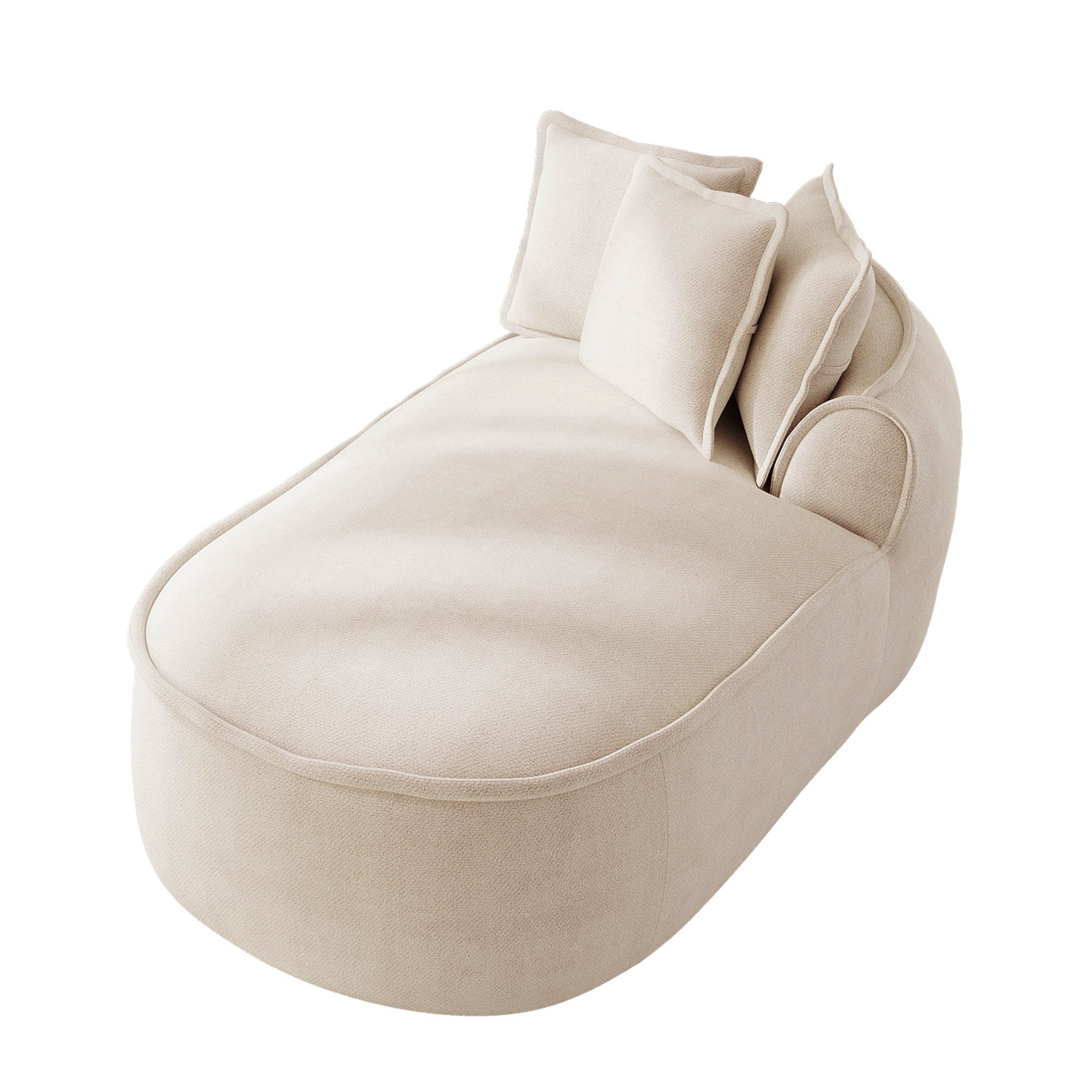 Canapé méridienne droit en chenille taupe clair, structure sans cadre et coussins inclus, 2 modules