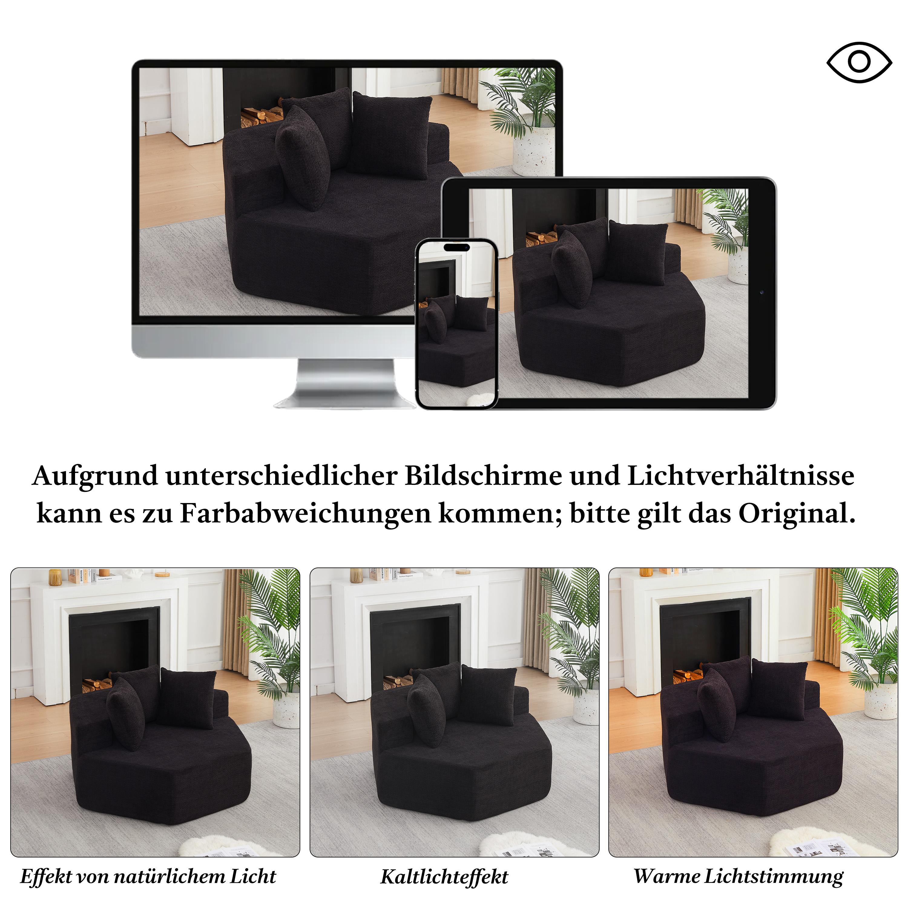 Fauteuil hexagonal noir 43 kg, siège individuel modulable avec coussins, livraison en 2 colis compressés
