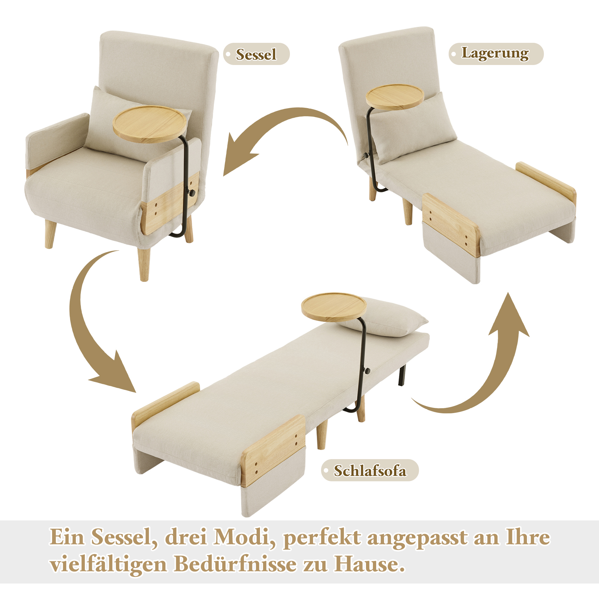 3 en 1 : fauteuil, chaise longue et lit