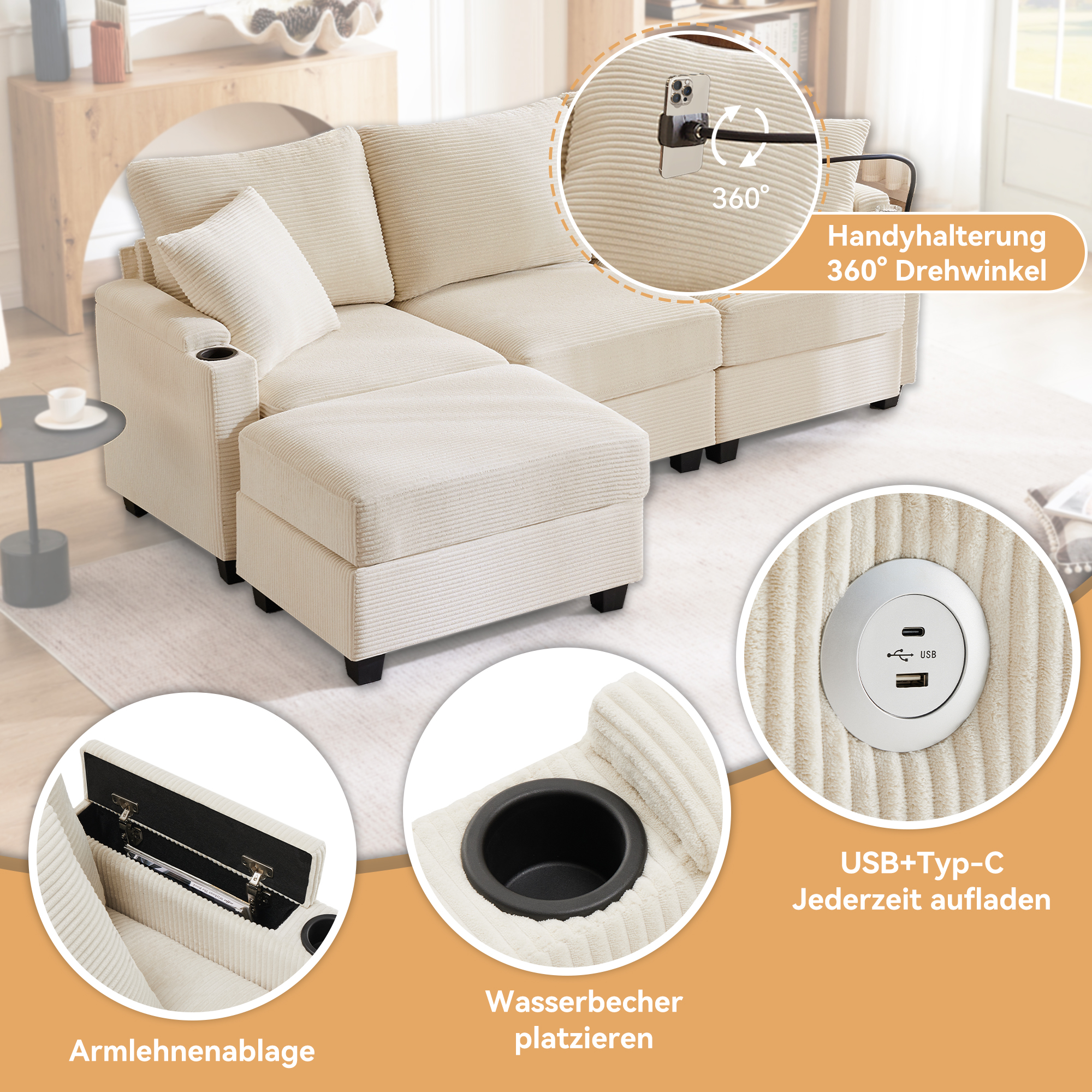 Accoudoir multifonction avec USB et rangement