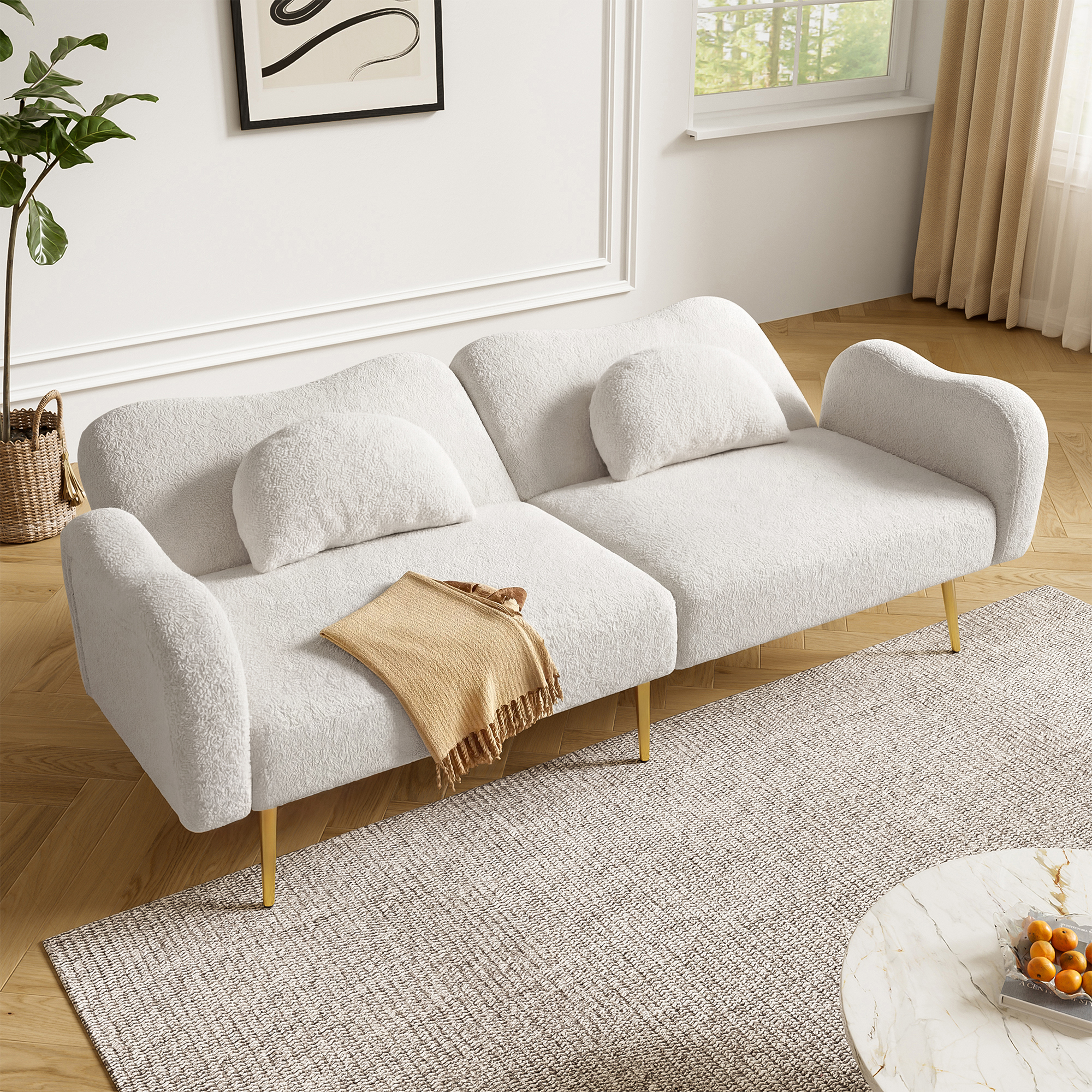 Canapé Convertible 2 Places Blanc Dimensions 175x79x82 cm avec Surface de Couchage 155x85,5 cm