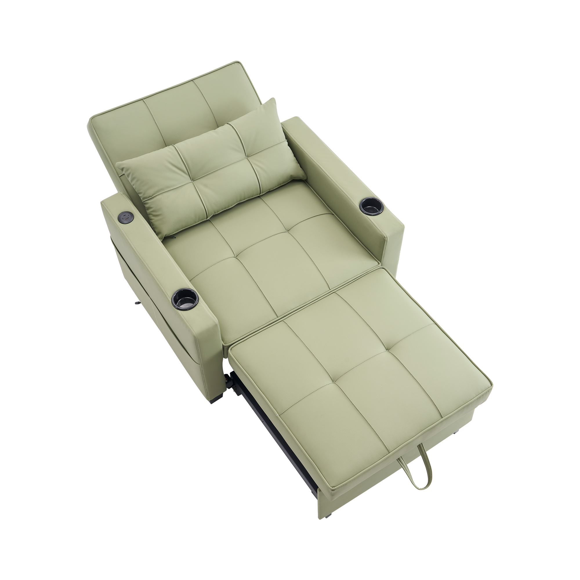 Canapé-lit convertible 1 place Avocado en bois et métal, fauteuil relax avec porte-gobelets, port USB et poche de rangement latérale pour petits espaces