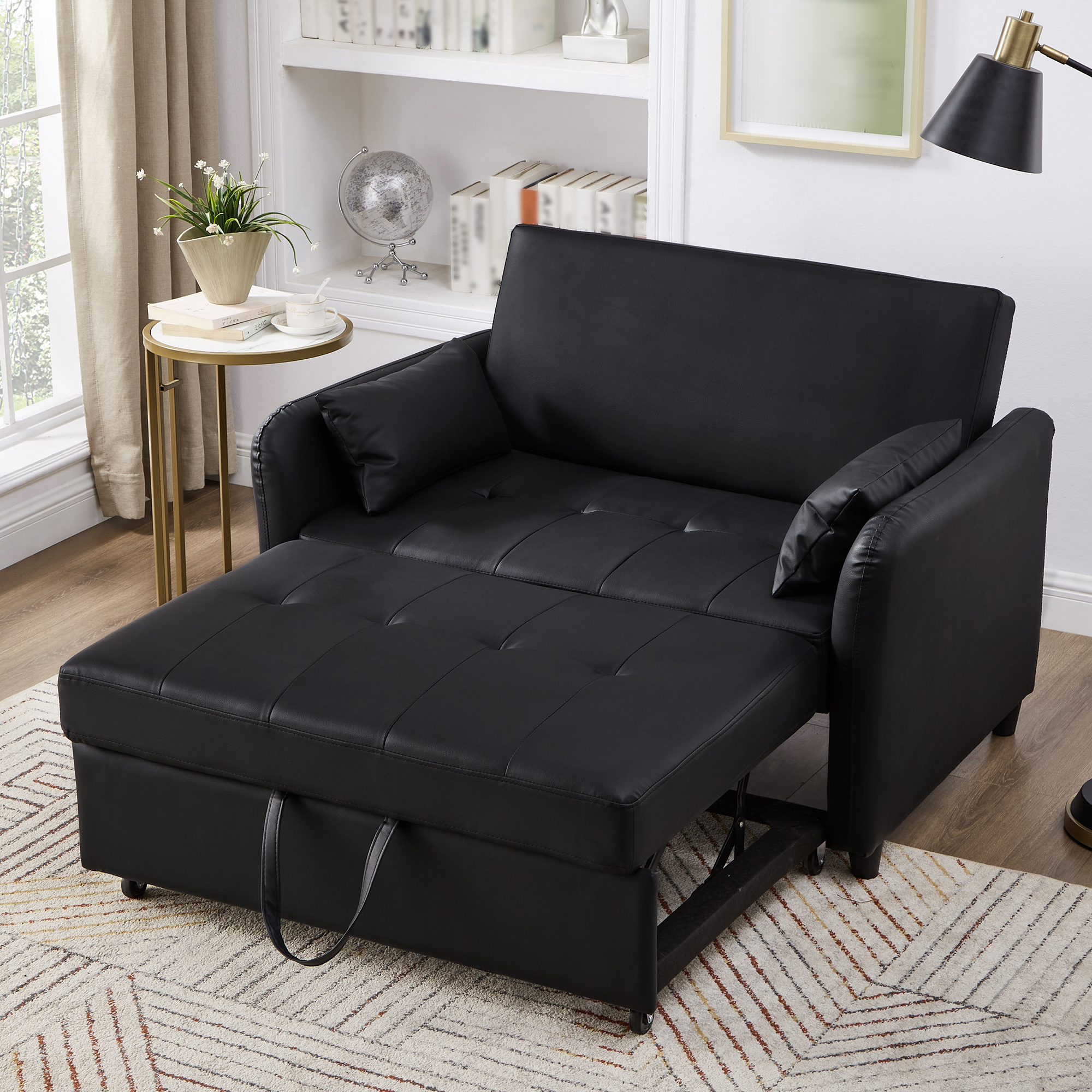 Canapé Convertible 2 Places avec Coffre de Rangement Intégré Dossier 3 Positions Matériaux PU Imperméable Noir