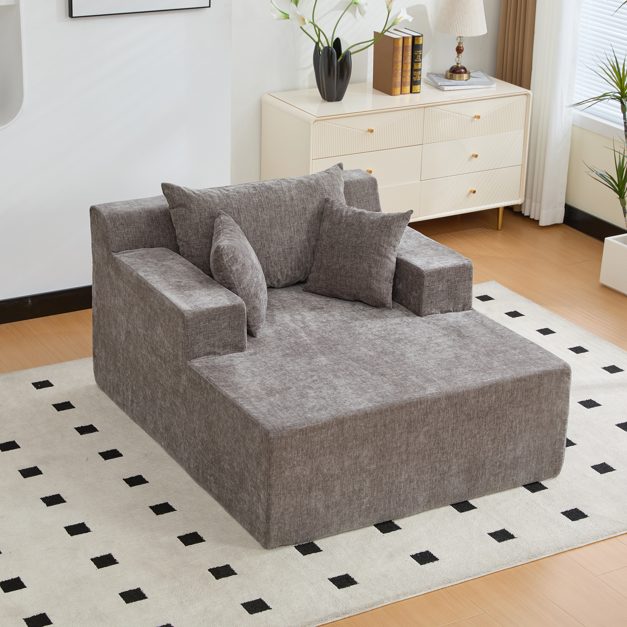 Canapé Modulable en Tissu Chenille Gris - Canapé Compressé Sans Montage pour Salon Moderne