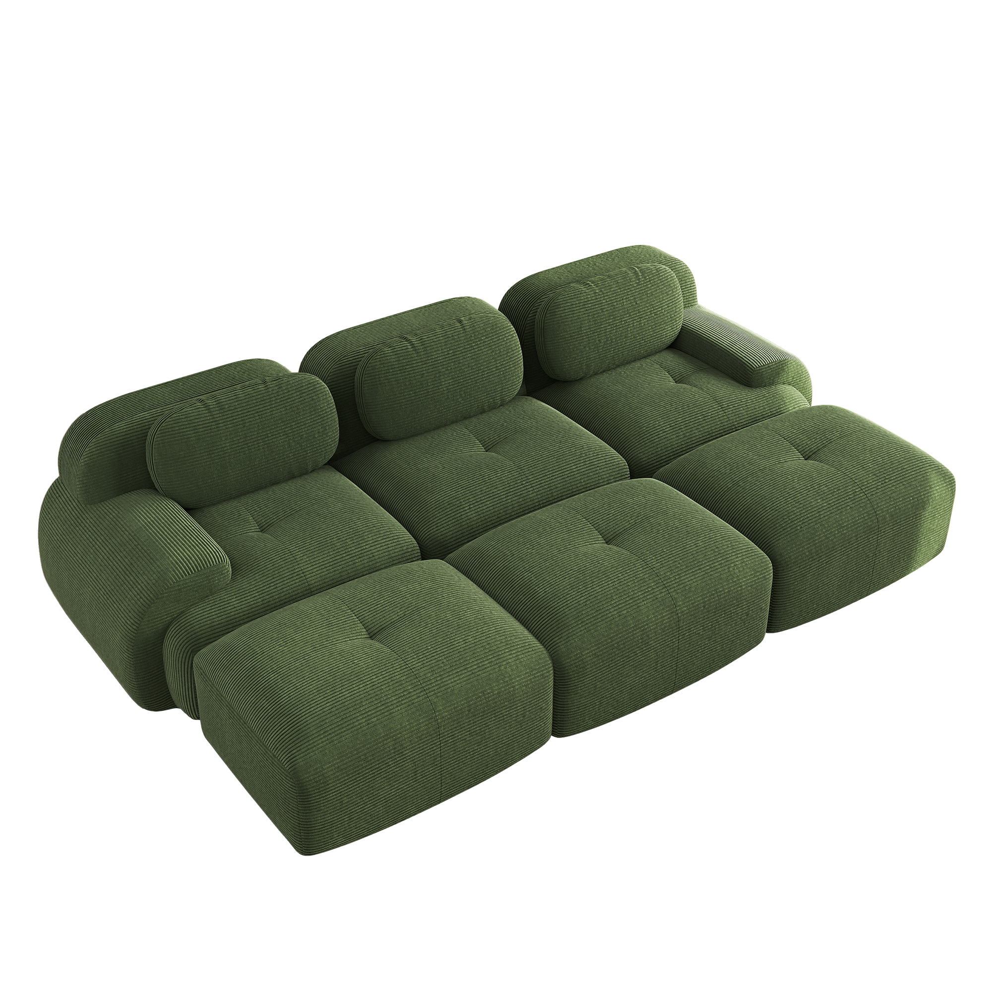 Canapé d'angle modulable 3 places sans montage en velours côtelé vert, adapté aux animaux et mousse 32D