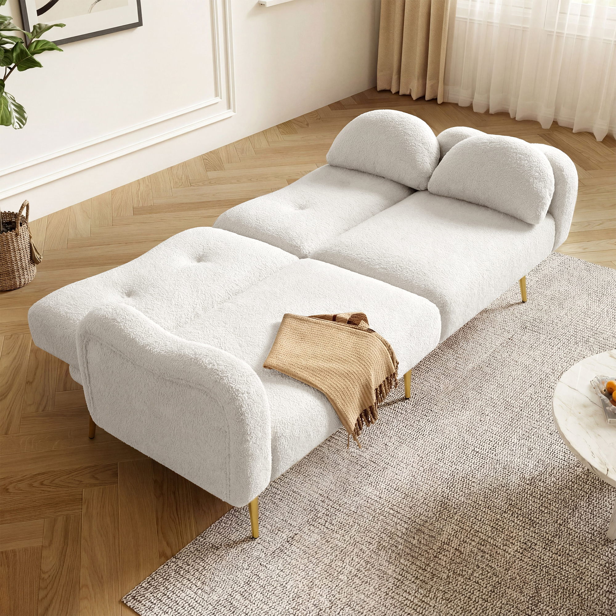 Canapé Convertible 2 Places Blanc Dimensions 175x79x82 cm avec Surface de Couchage 155x85,5 cm