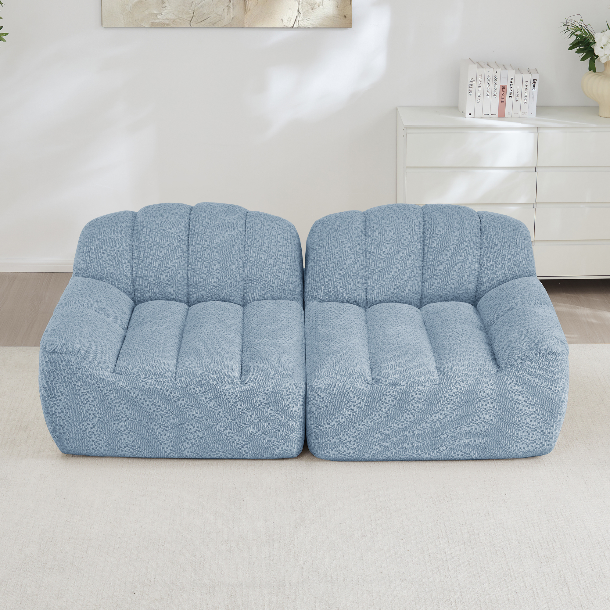 Canapé Modulable Bleu Sans Montage, Structure Ergonomique Profonde Avec Tiroir Intégré, Granular Fleece Doux Et Résistant