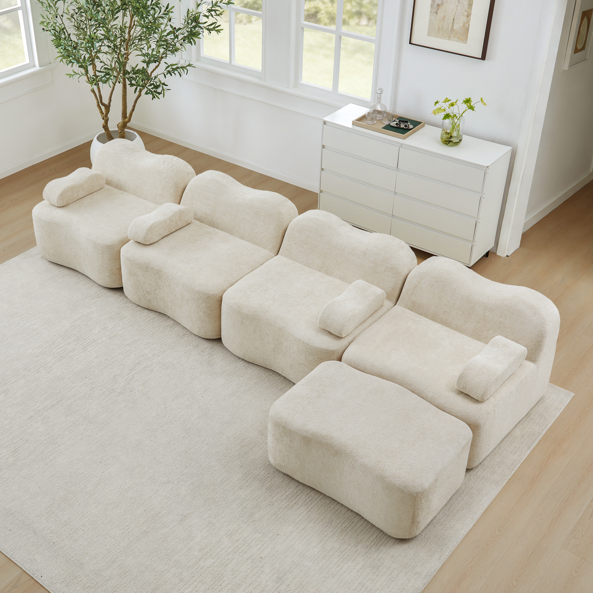 Canapé d'angle modulable avec coffre de rangement intégré, assise profonde en mousse 32D haute résilience et velours doux