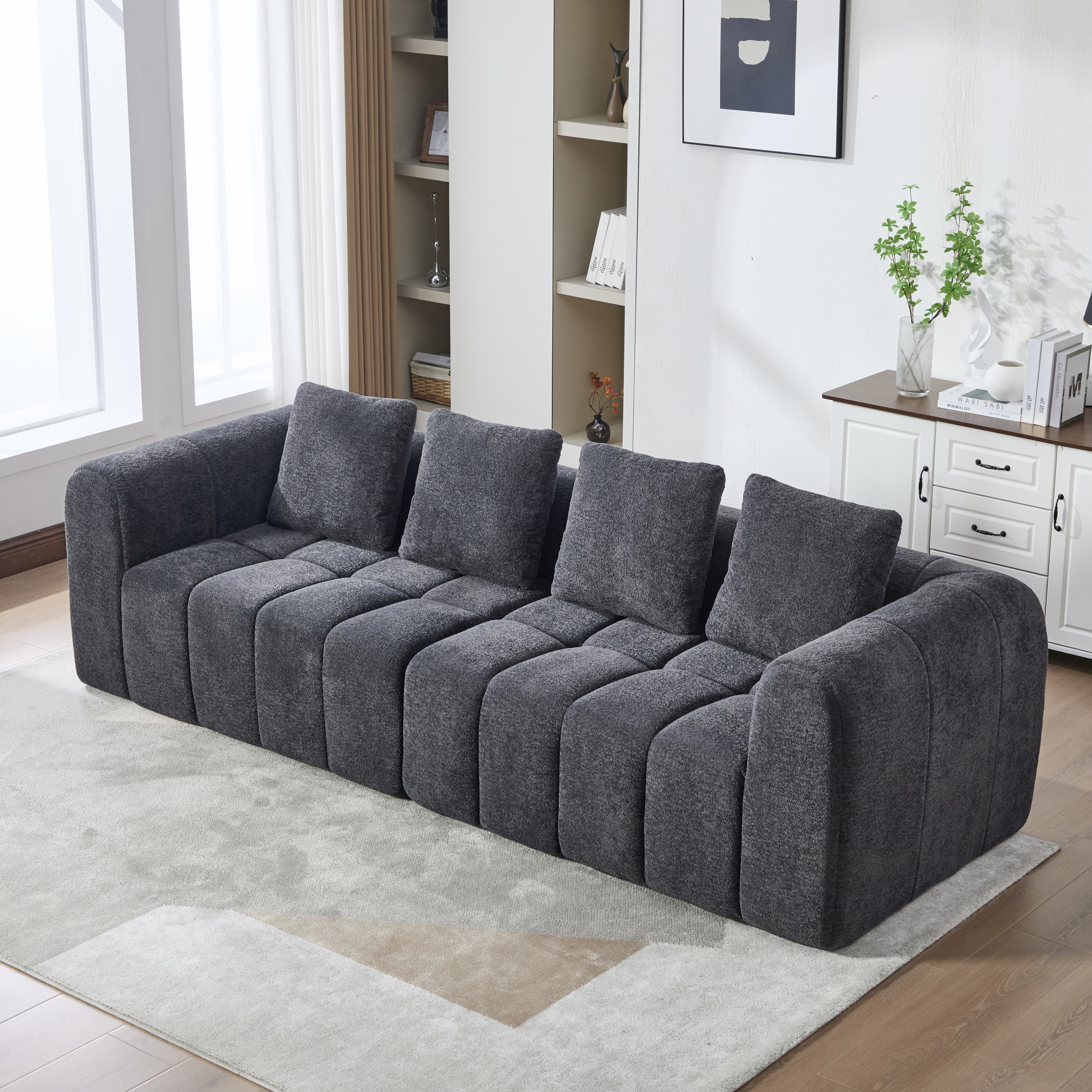 Canapé Modulable 260x95,5 cm Gris Foncé Sans Montage Mousse Haute Densité Assise Profonde Confortable Avec Accoudoirs