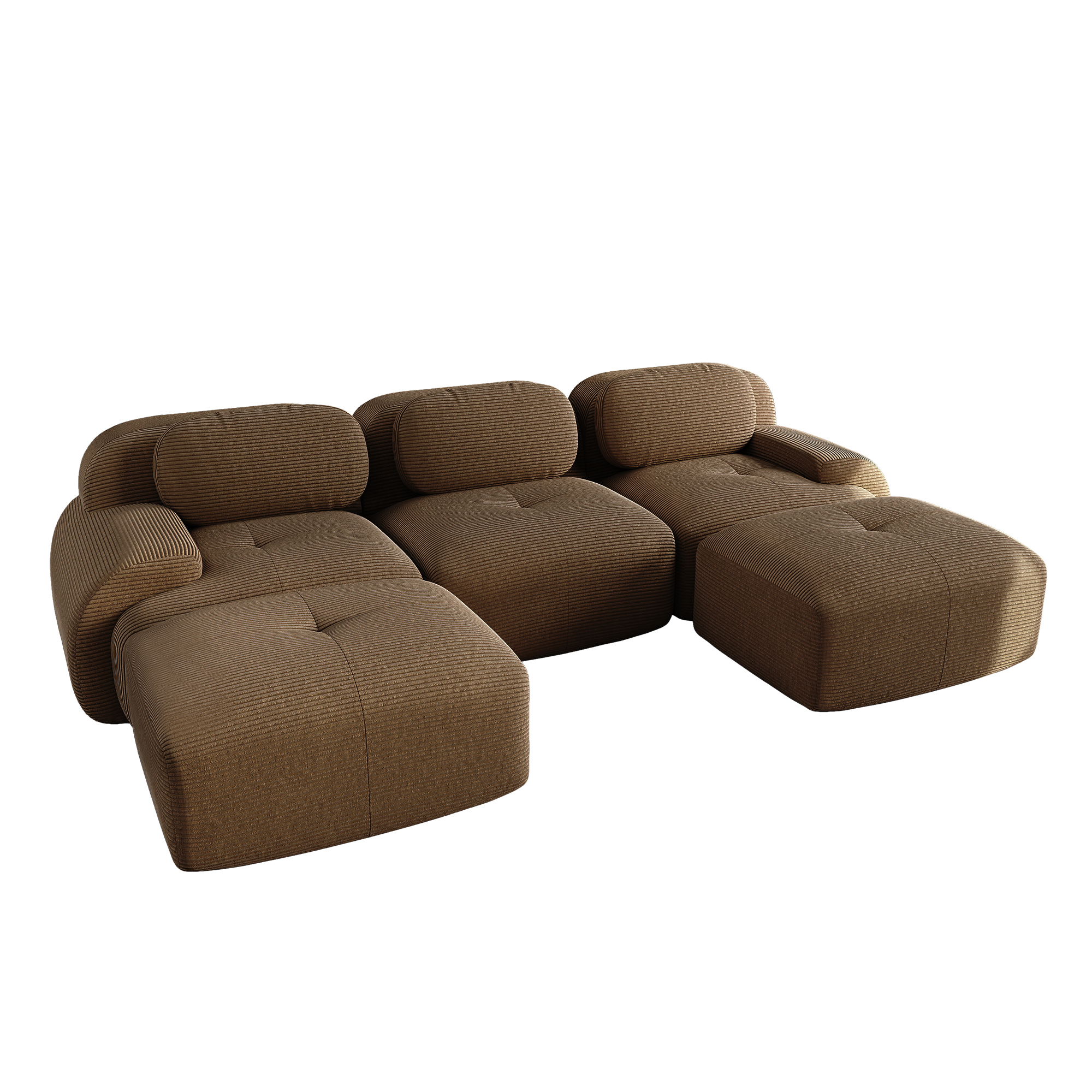 Canapé d'angle en velours côtelé marron sans cadre mousse 32D accoudoirs larges 298x178x70 cm antidérapant