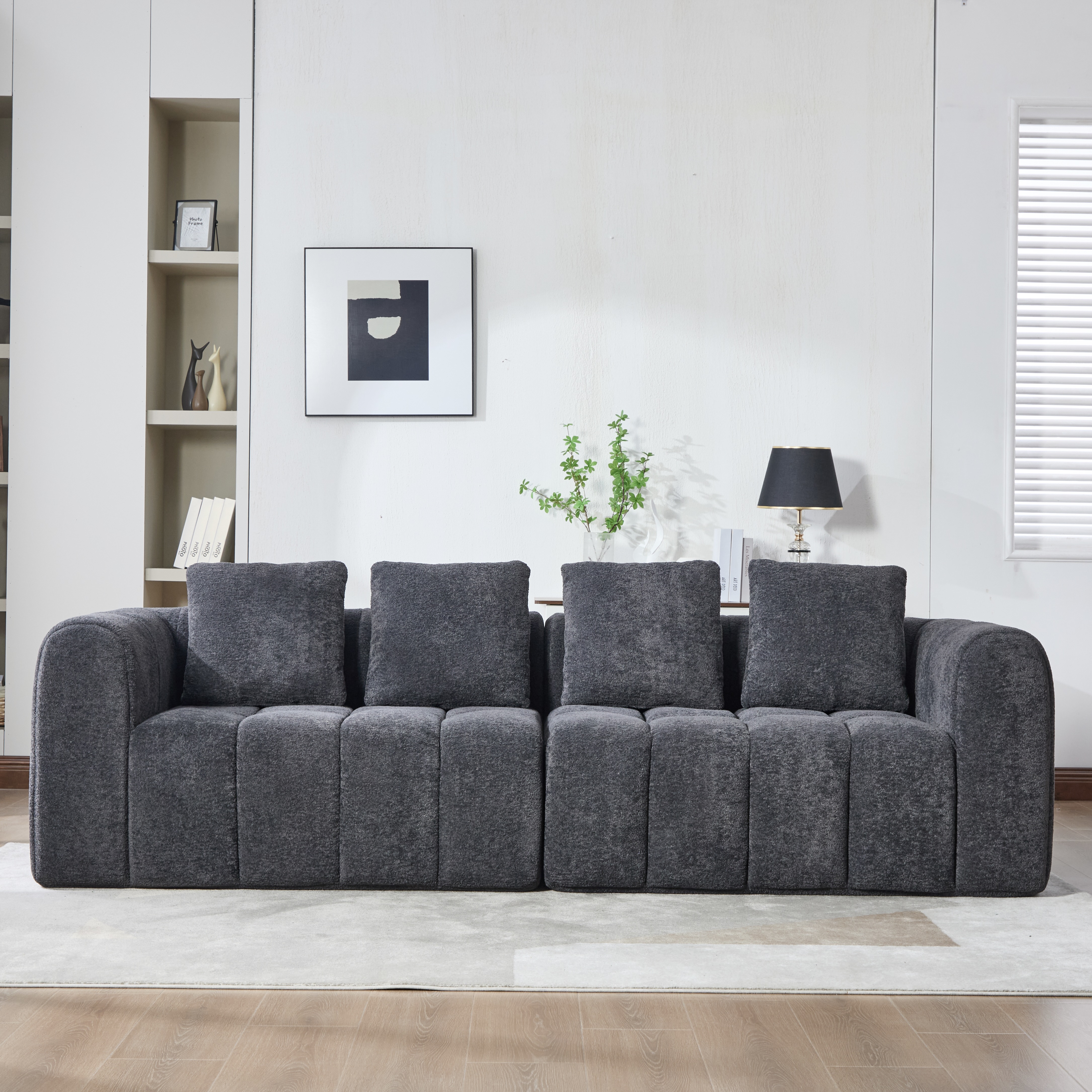 Canapé Modulable 260x95,5 cm Gris Foncé Sans Montage Mousse Haute Densité Assise Profonde Confortable Avec Accoudoirs