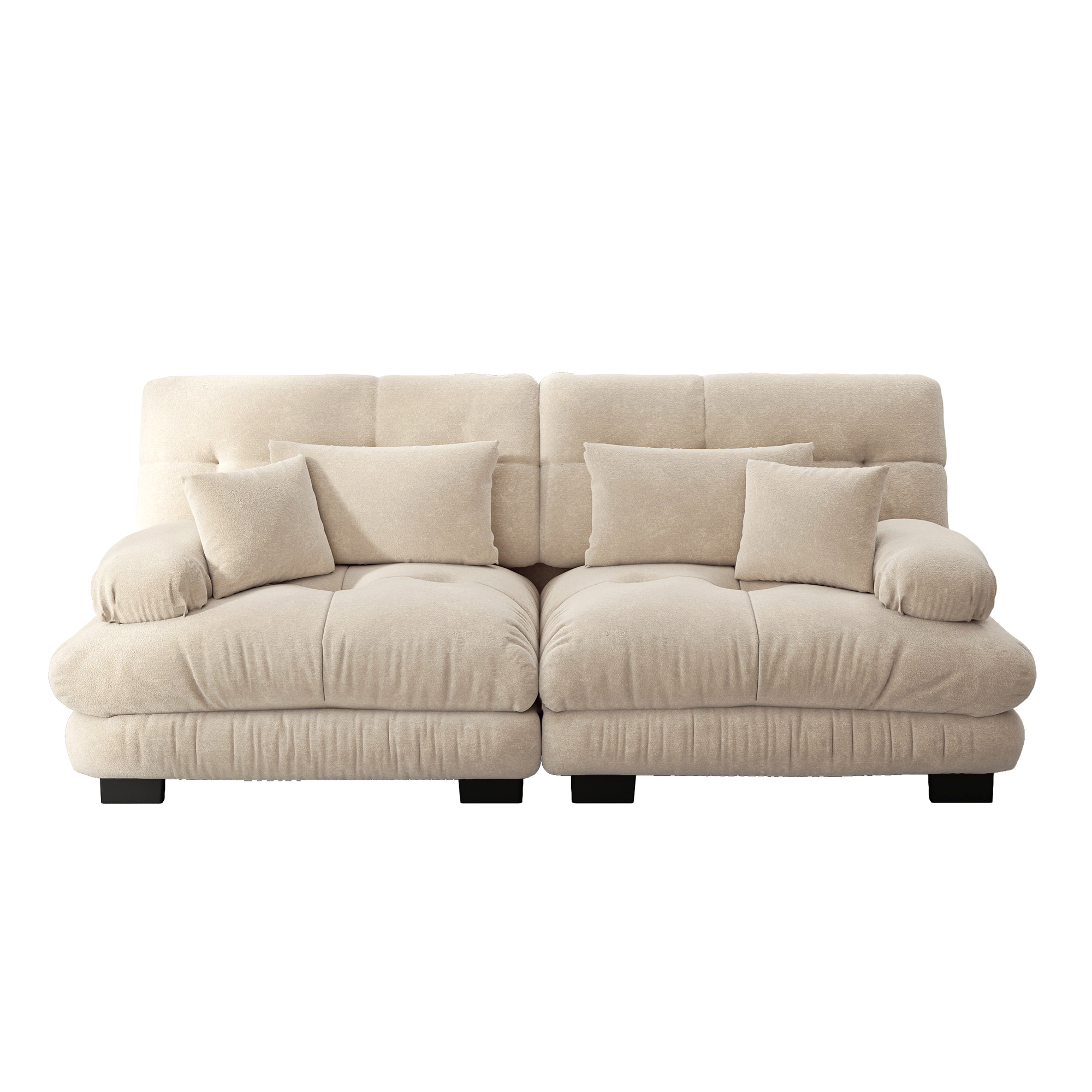 Canapé d'angle 3 places 220x77x81 cm en chenille beige clair avec cadre en bois massif et coussins inclus