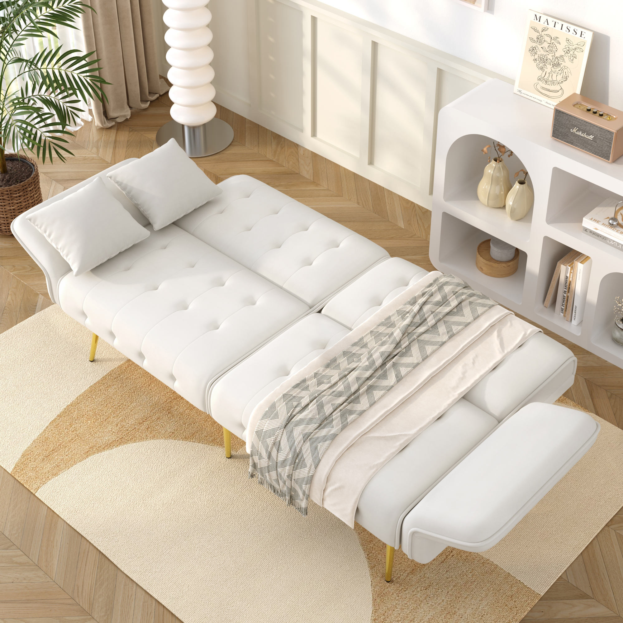 Canapé Convertible 2 Places Dimensions 178x82x70 cm, Surface de Sommeil 215x81,5 cm, Design Contemporain avec Pieds Surélevés