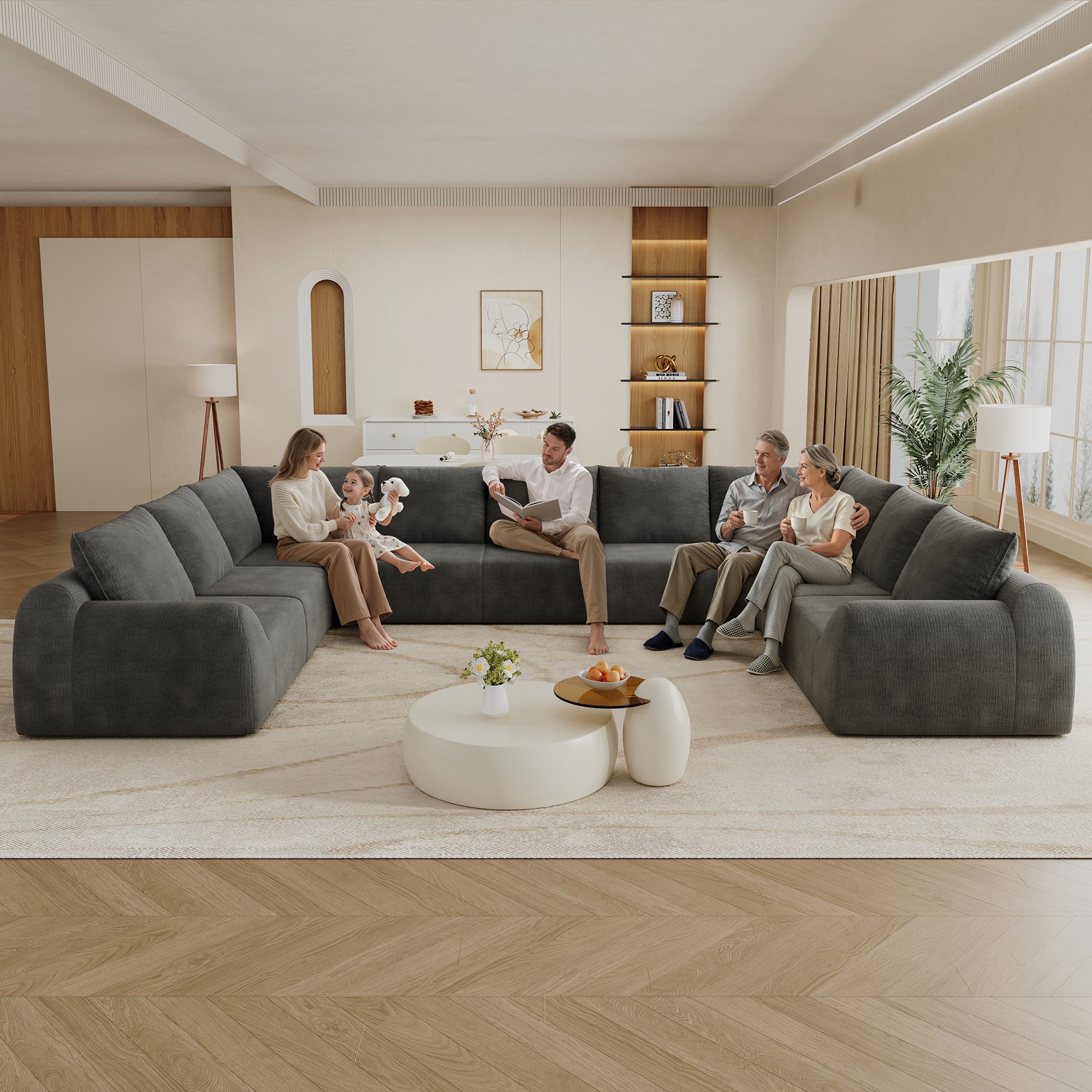 Canapé sans armature 411x267x85cm gris foncé tissu chenille mousse compressée grand format salon chambre appartement