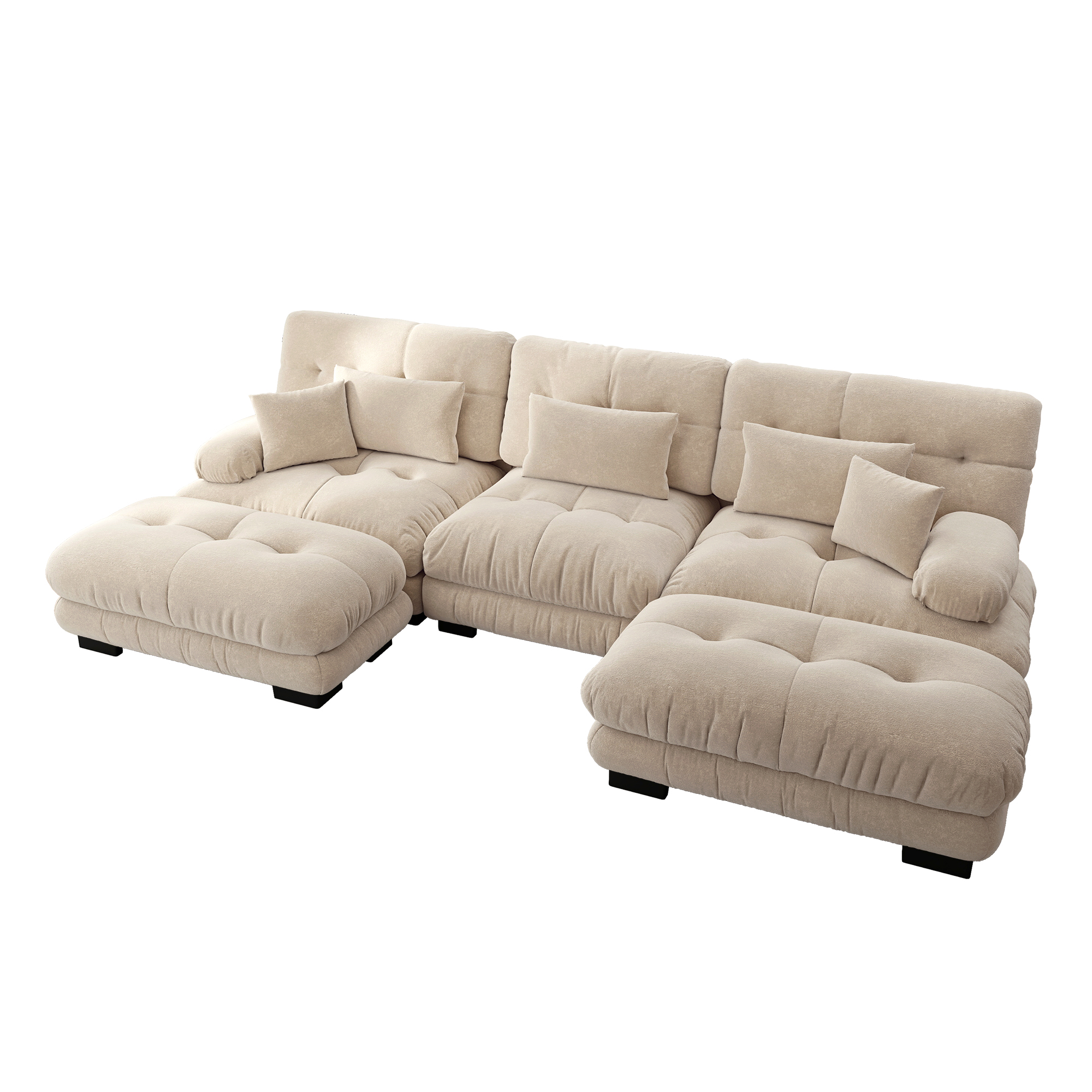 Canapé d'angle modulable en U avec ottomans et LED, configuration U, L ou droite en chenille café clair