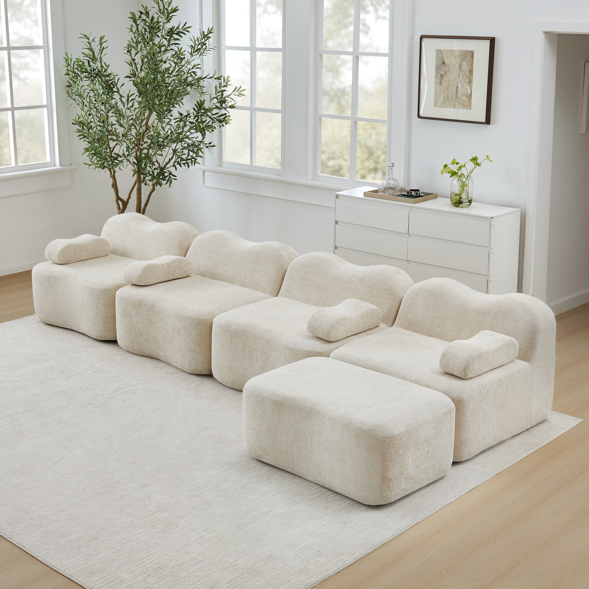 Canapé d'angle modulable avec coffre de rangement intégré, assise profonde en mousse 32D haute résilience et velours doux