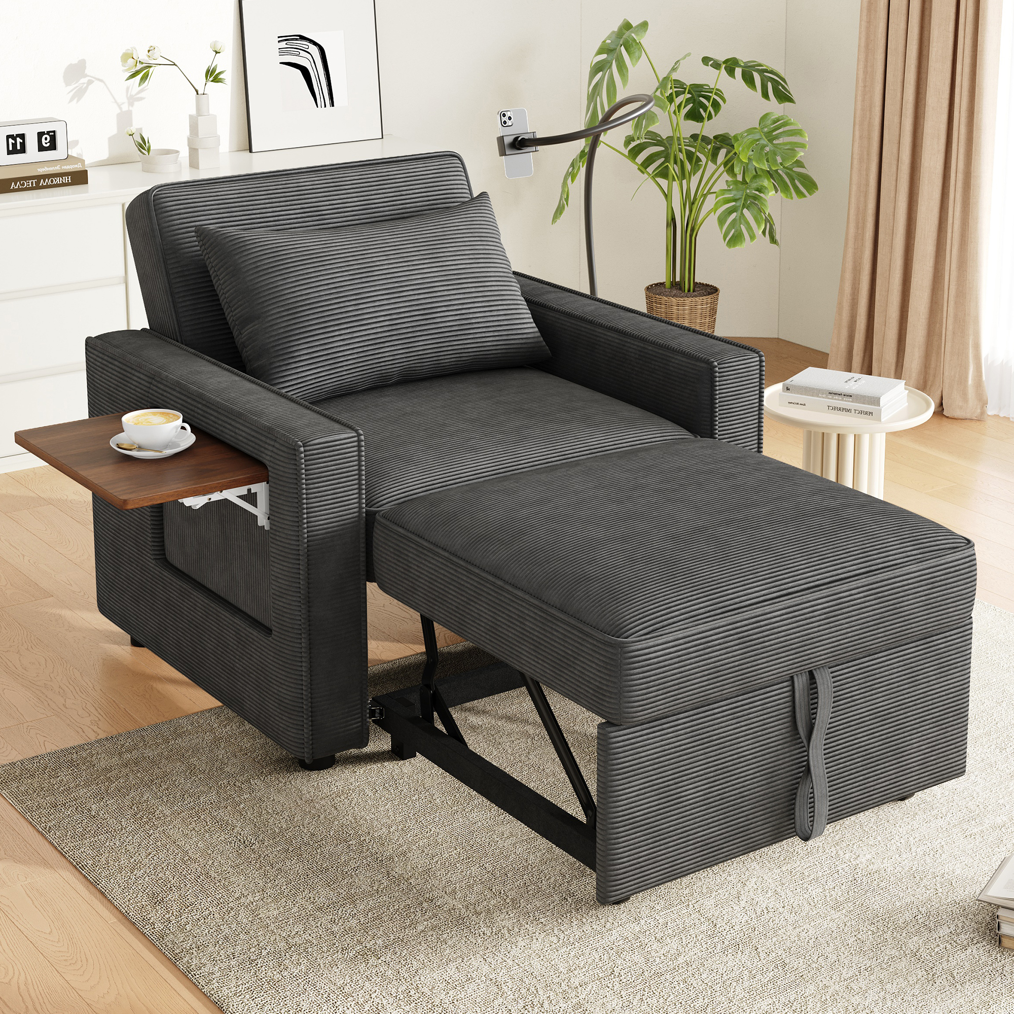 Canapé 1 place 93x150x85 cm avec couchage 177x70 cm, dossier réglable 3 positions et tiroir intégré