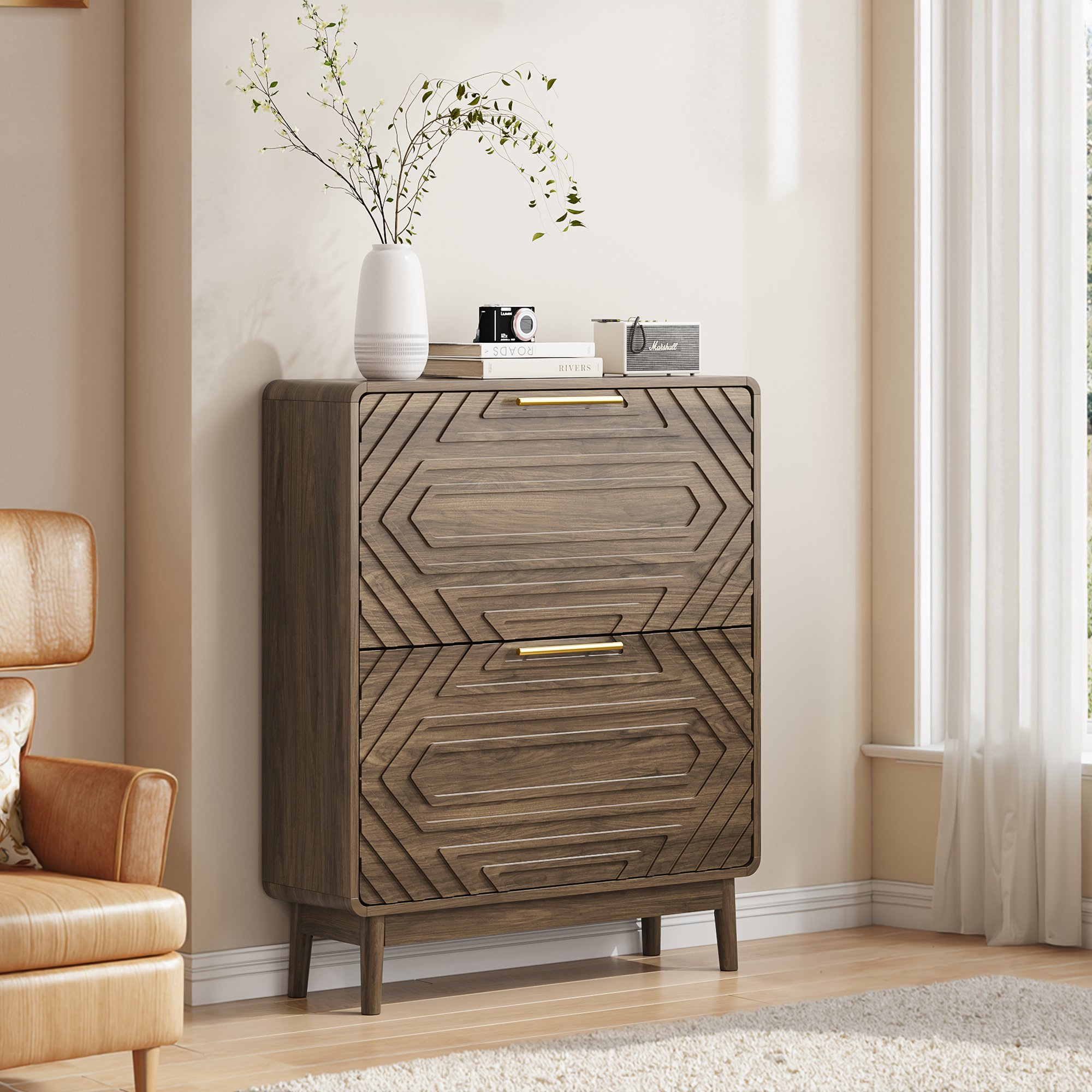 Meuble à chaussures 95x24x80 cm, Armoire entrée avec 2 portes abattantes et étagères réglables, Rangement couloir pratique