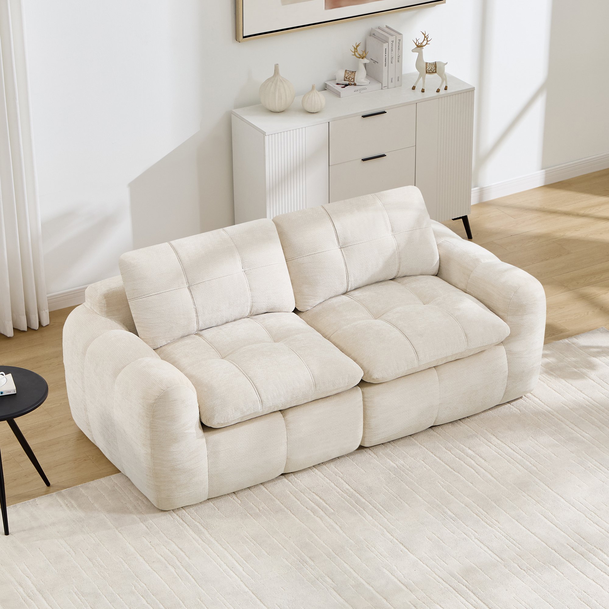 Canapé 2 places structure sans cadre en mousse 32D, revêtement chenille doux et durable, coussins rembourrés granulat polyester