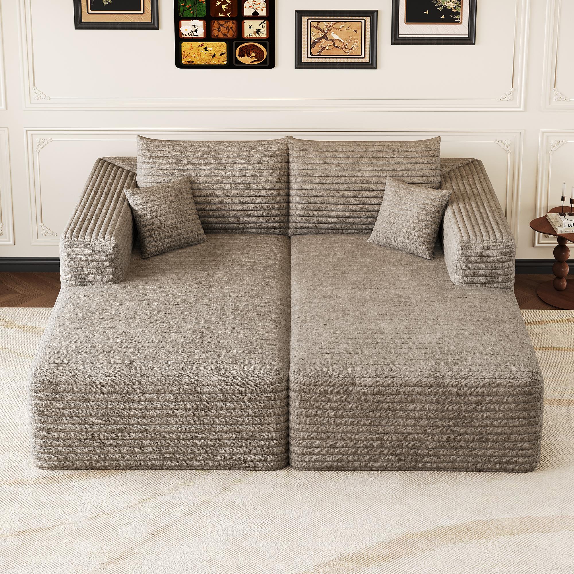 Canapé d'angle en tissu velours côtelé doux, assise profonde et dossier ergonomique, design épuré pour intérieur contemporain